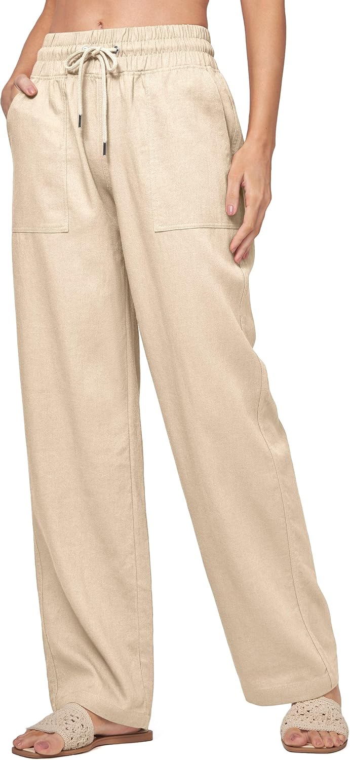 Detalle 2 de Willit Women Linen Pants Wide Leg Palazzo: Cotton-Linen Lounge Pants with Pockets (29/31/33)