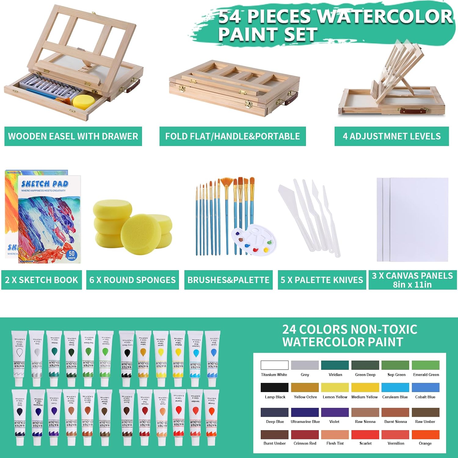 Detalle de Watercolour Painting Set, 54-Piece
