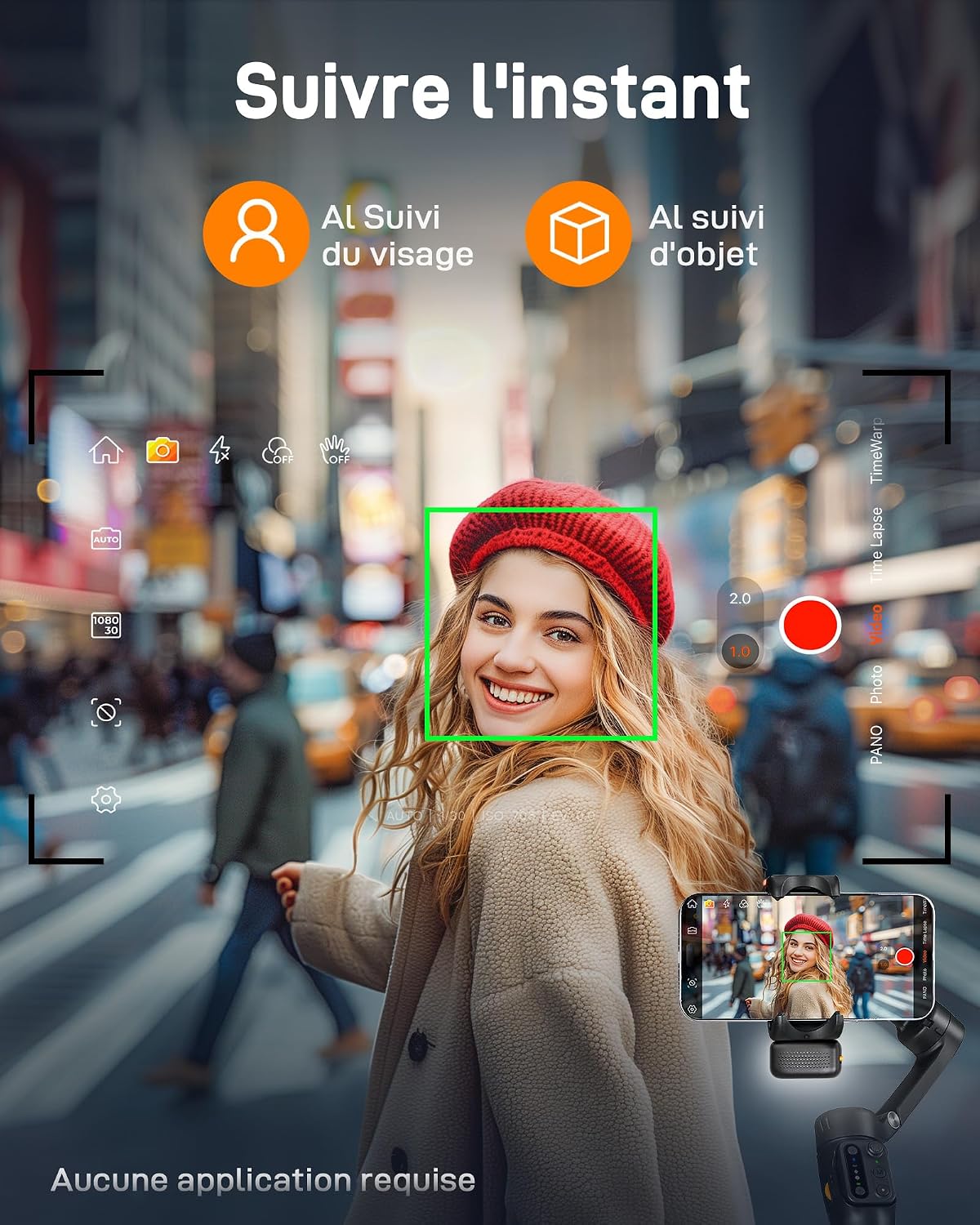 Detalle de Hohem iSteady V3 : stabilisateur smartphone 3 axes avec tracker AI magnétique et trépied intégré