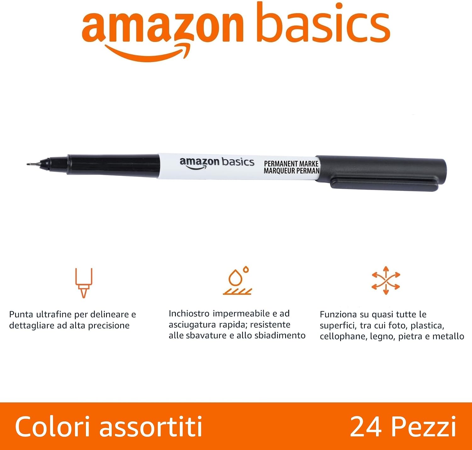 Thumbnail 1 de Amazon Basics Ultra Fine Point Permanent Markers, 24-Pack – penne indelebili di precisione