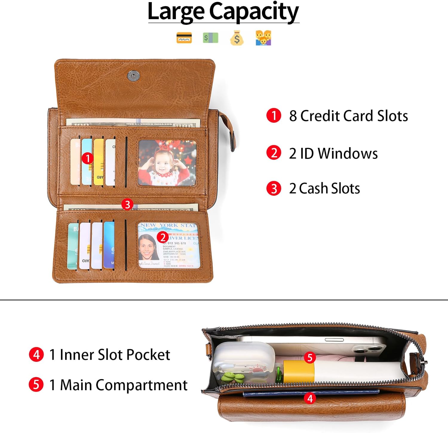 Detalle de GAEKEAO RFID blocking crossbody bag for women with phone purse and wristlet strap