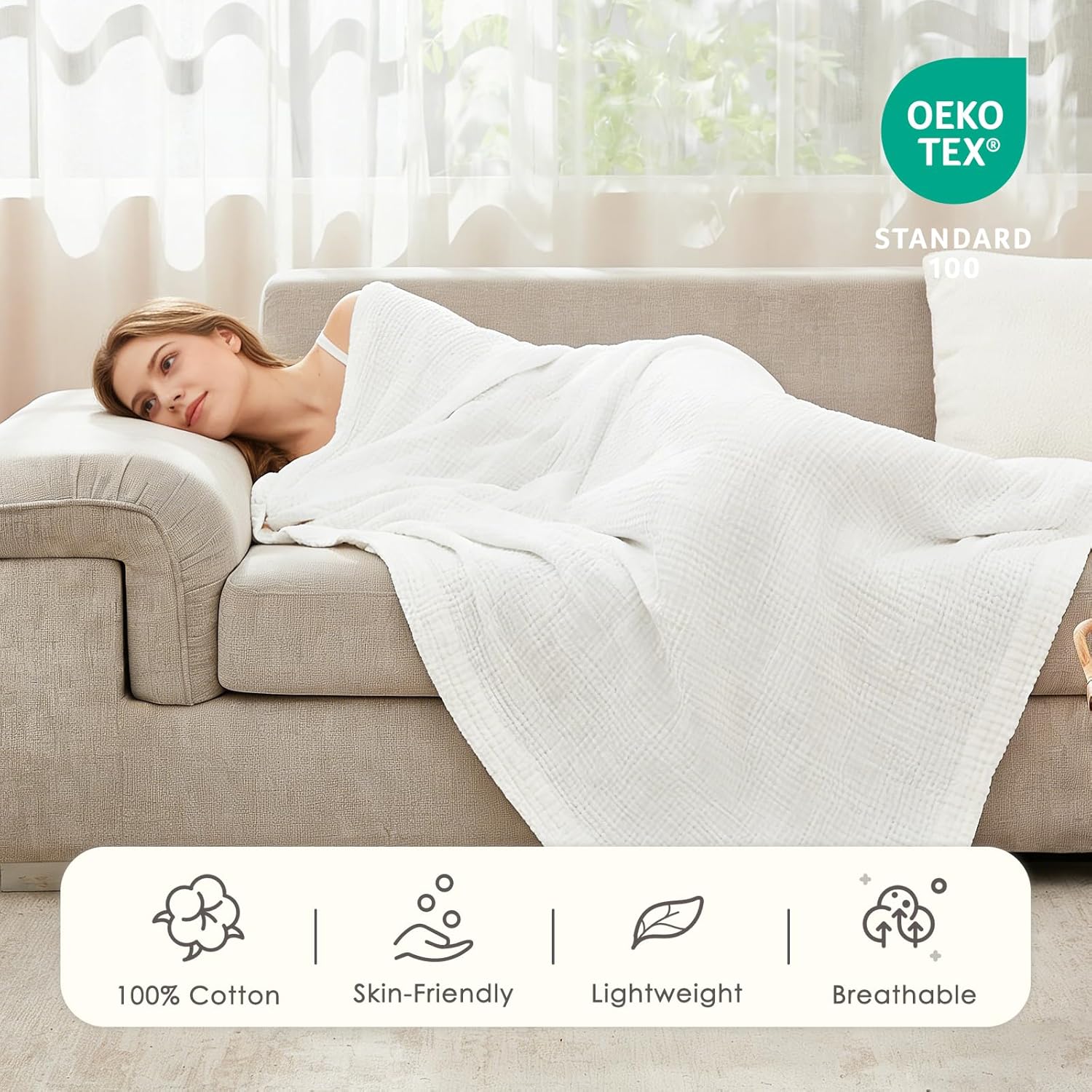 Thumbnail 1 de EMME Cotton Muslin Queen Blanket Bed Spread — Lightweight, Breathable Layer (90x90)