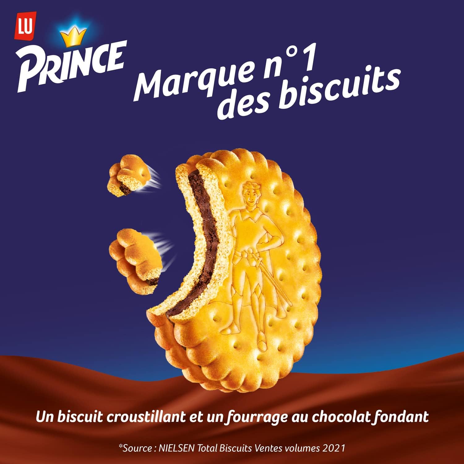 Detalle de Prince de LU Chocolat – Biscuit Fourré au Chocolat, blé complet, lot de 12 paquets de 300 g