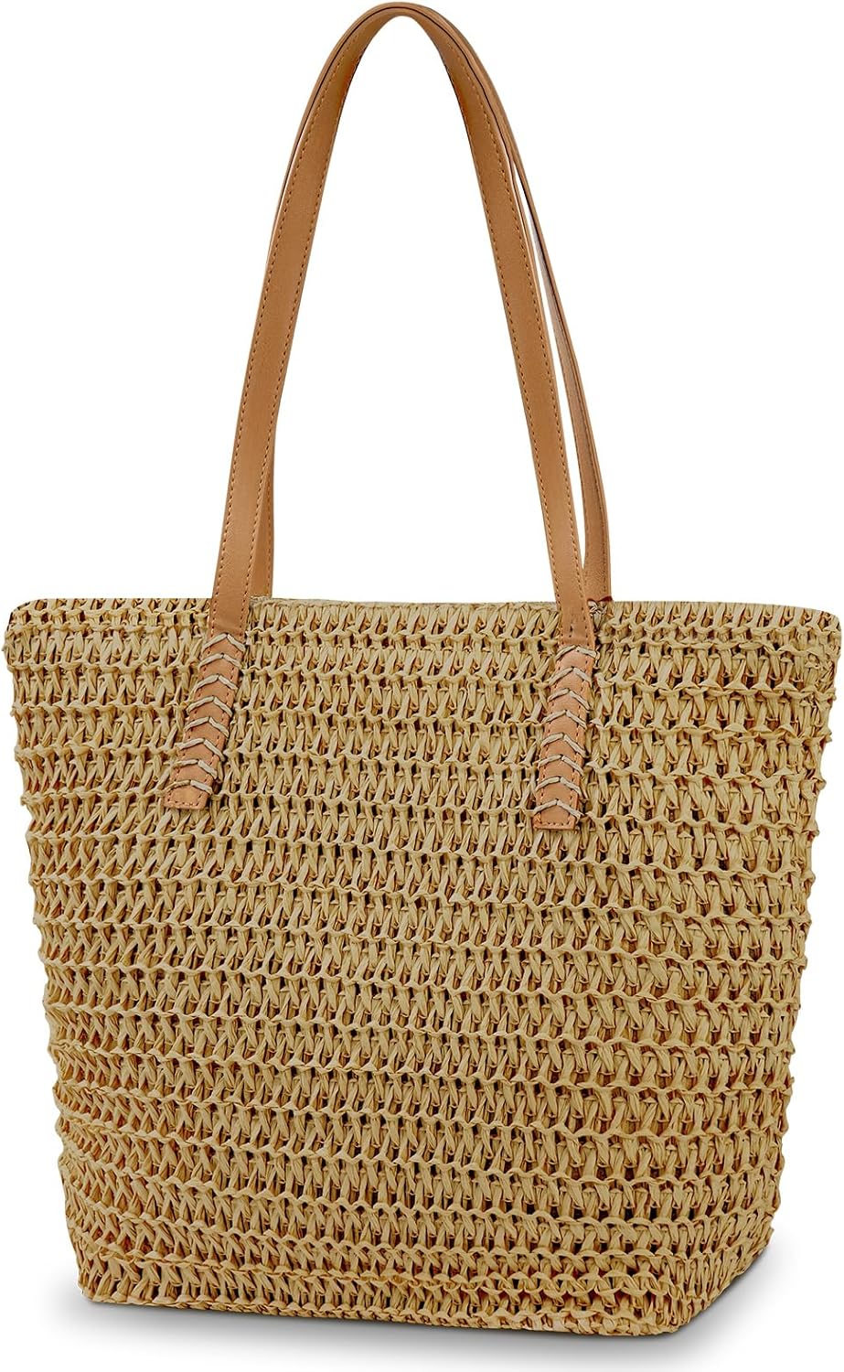 Detalle de Aucuu Sac à bandoulière en paille pour femme – grand sac de plage polyvalent