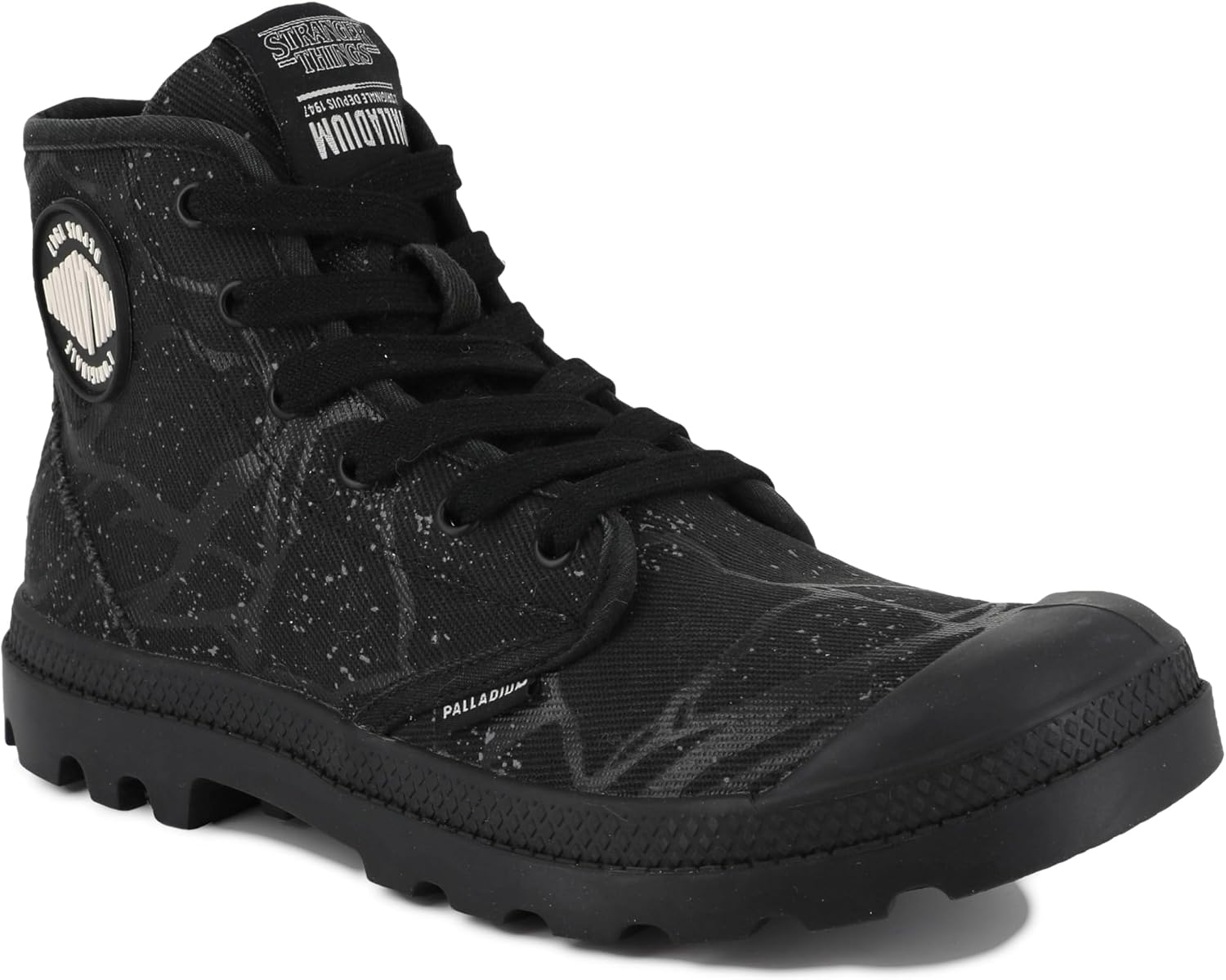 Detalle de Palladium Mixte Pampa Hi Tunnels Ankle Boot – Botte montante en toile stonewashed avec broderie au talon