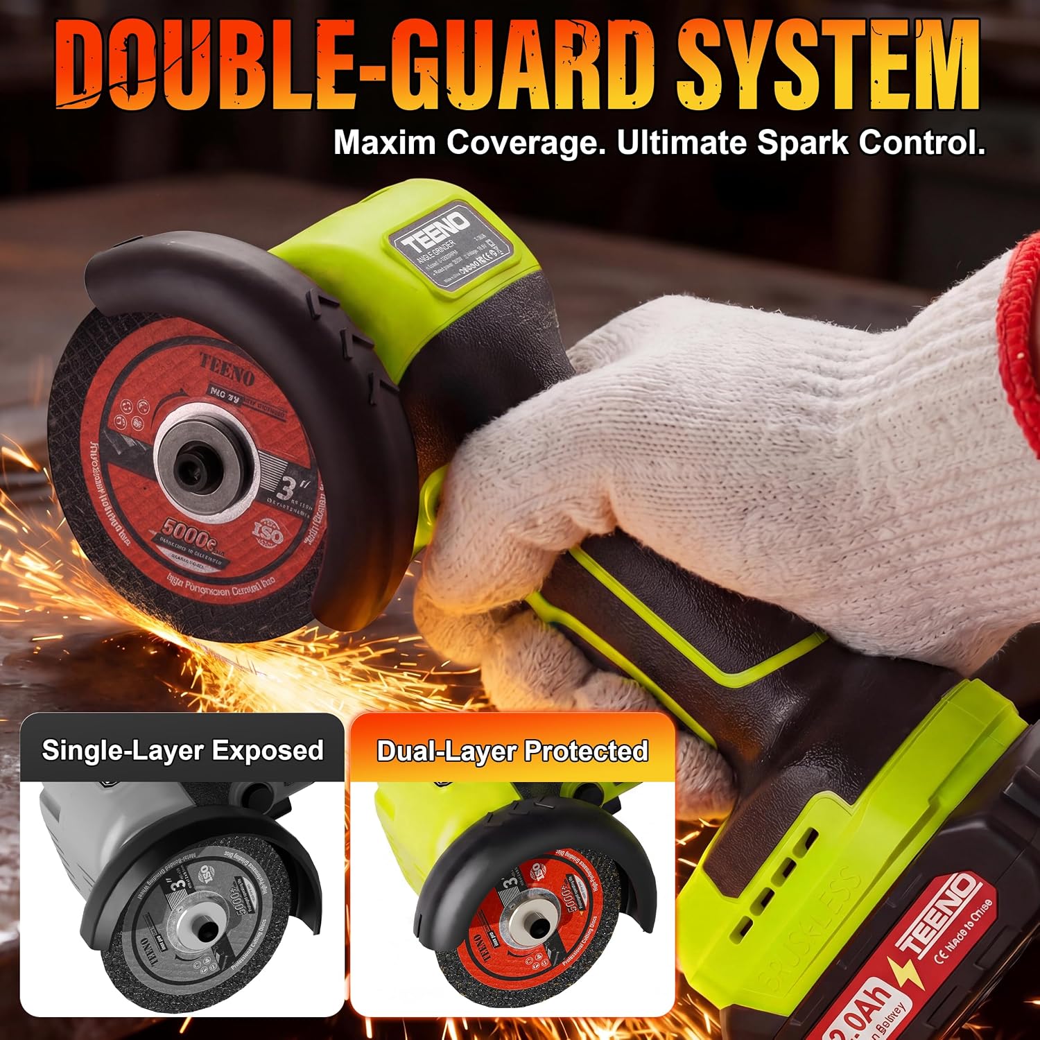 Detalle 2 de TEENO T-3821-GREEN-2 3-Inch Cordless Angle Grinder, LCD, 19,500 RPM
