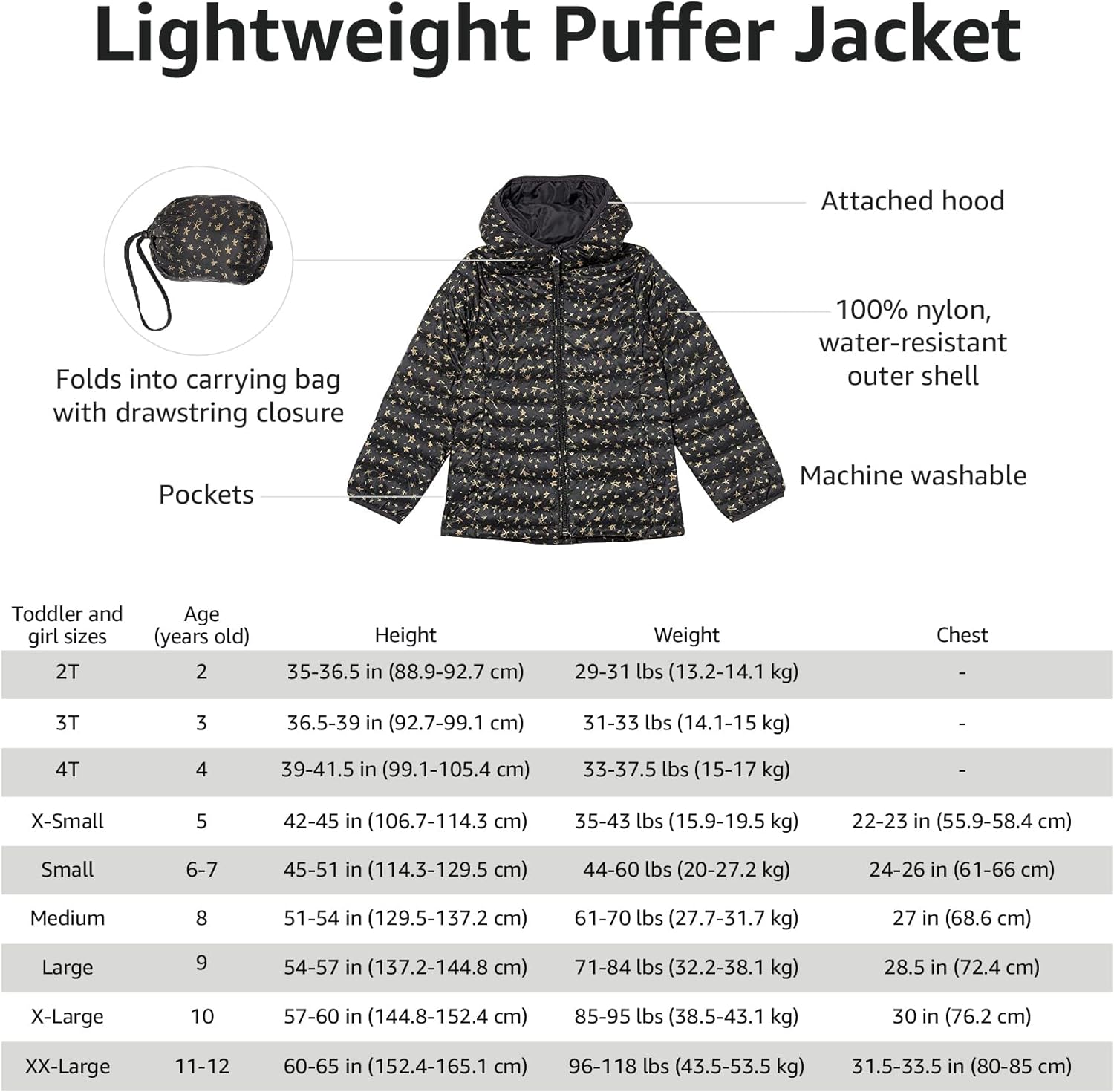 Thumbnail 4 de Amazon Essentials Girls and Toddlers' Lightweight Water-Resistant Packable Hooded Puffer Jacket