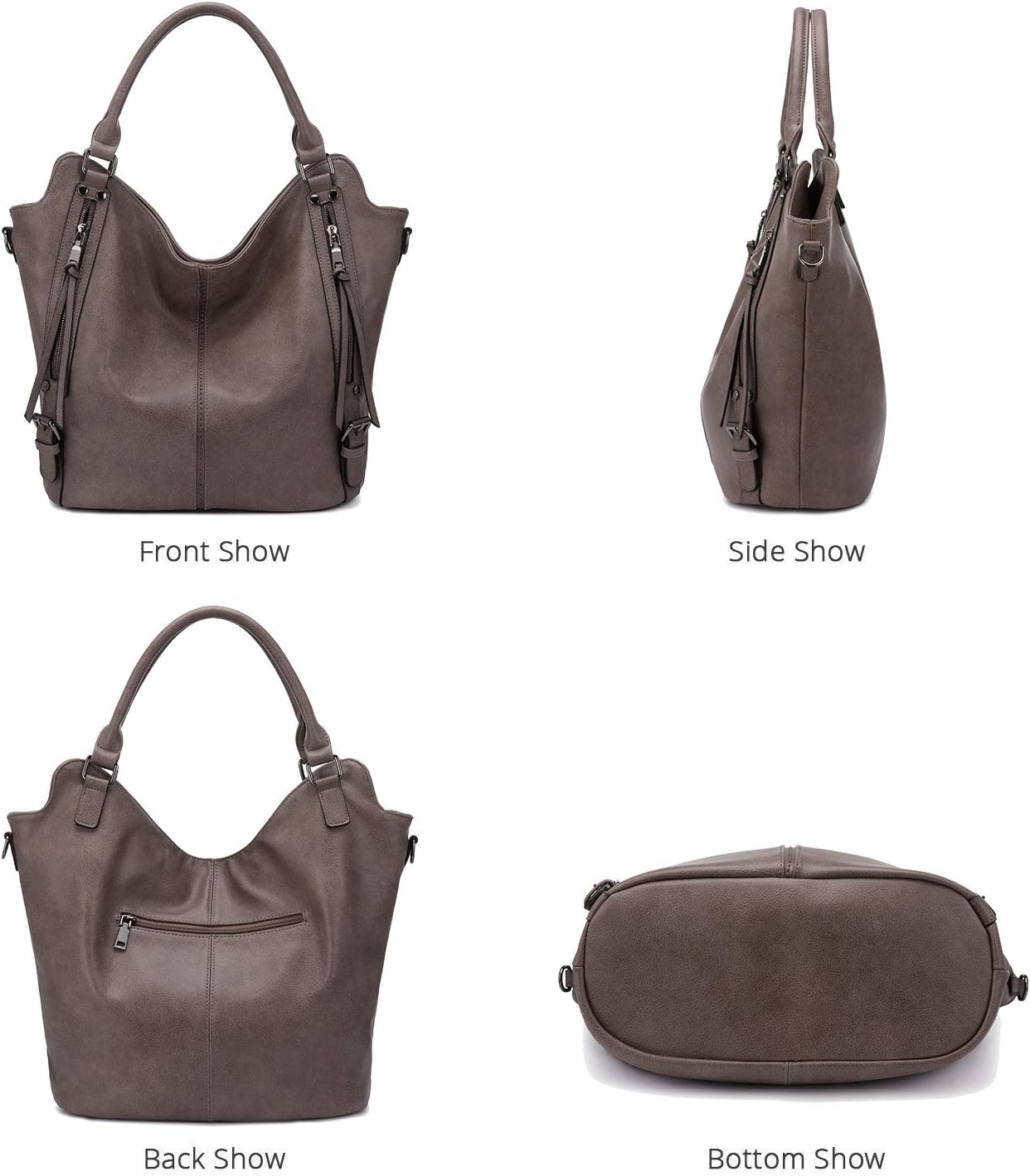 Thumbnail 5 de RealER Borsa Donna Set (2 pezzi) grande hobo tote + clutch in eco-pelle taupe
