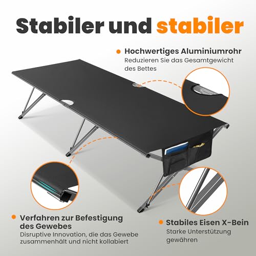 Detalle 2 de Join Nature Feldbett Klappbar 210 x 80 x 60 cm – robustes Campingbett mit 200 kg Tragfähigkeit