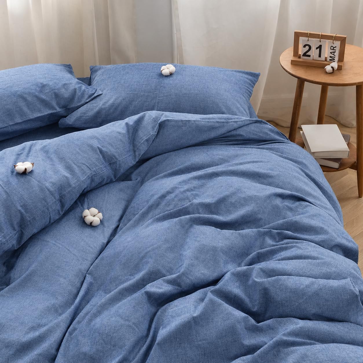 Thumbnail 2 de FACE TWO FACE Queen Duvet Cover Set, 100% Washed Cotton, Navy Blue