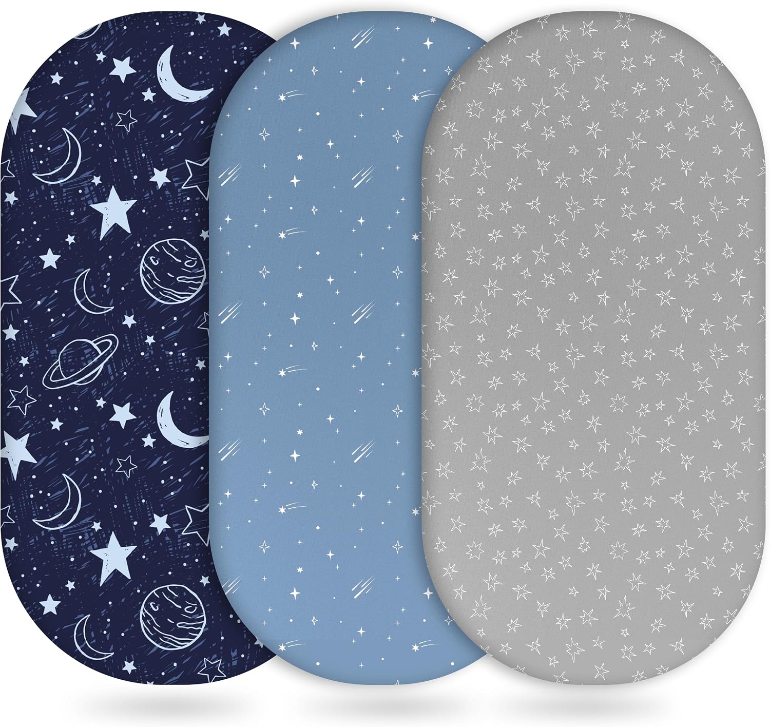 Detalle de Unnivoll Moses Basket Sheets 3 Pack – Newborn Pram Sheet Fitted for Baby Bassinet (Dark Blue Planet)