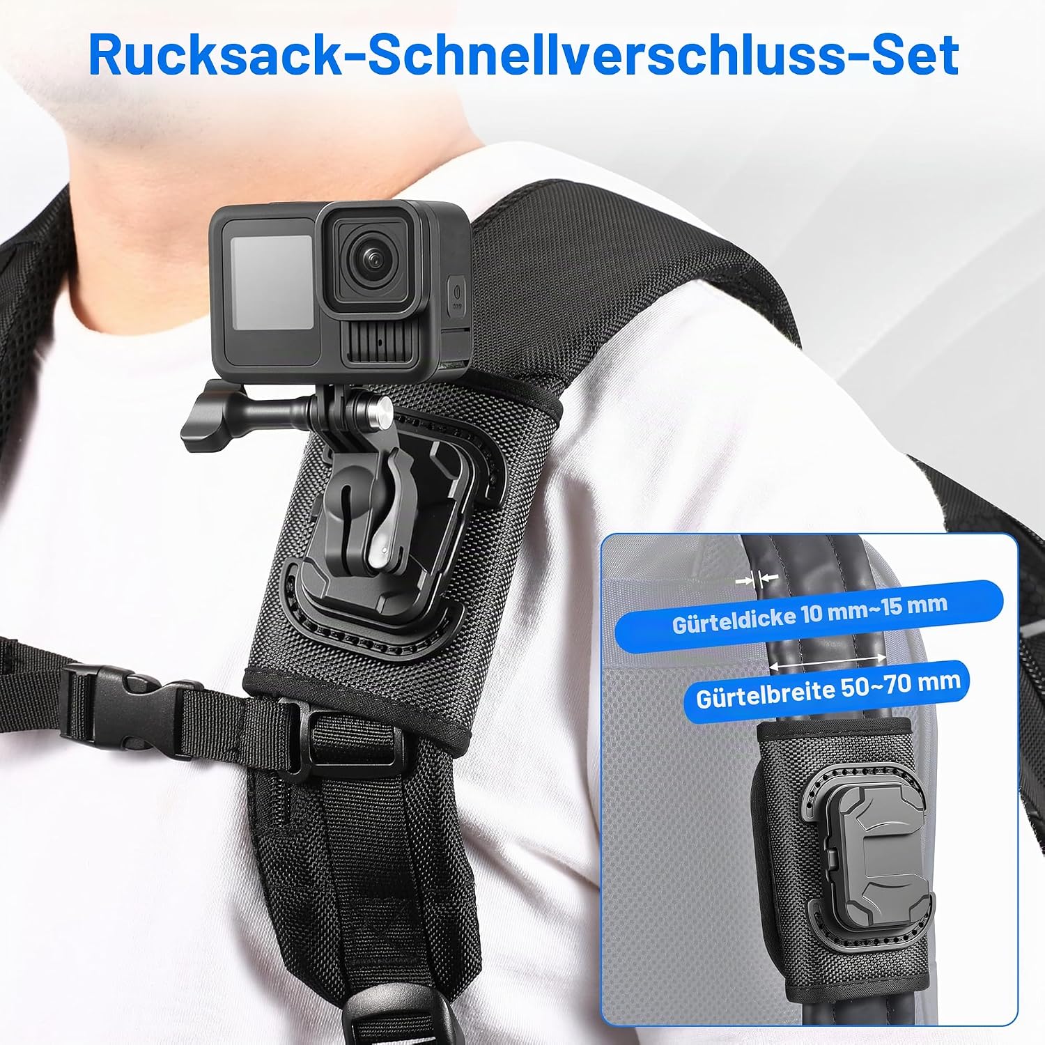 Thumbnail 3 de Rucksack Mount Schultergurt Clip Halter 360° – Quick Release Adapter für Insta360 X5/X4 Air Ace Pro 2, DJI Osmo, 360 Nano Action 6–5, GoPro Zubehör