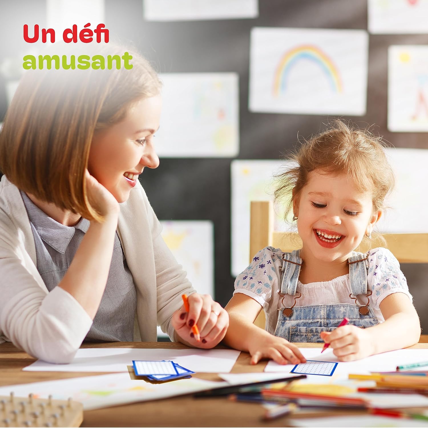 Thumbnail 6 de CUBIDI Géoboard en Bois 8x8 avec 34 Cartes – Jeu Montessori sans écran