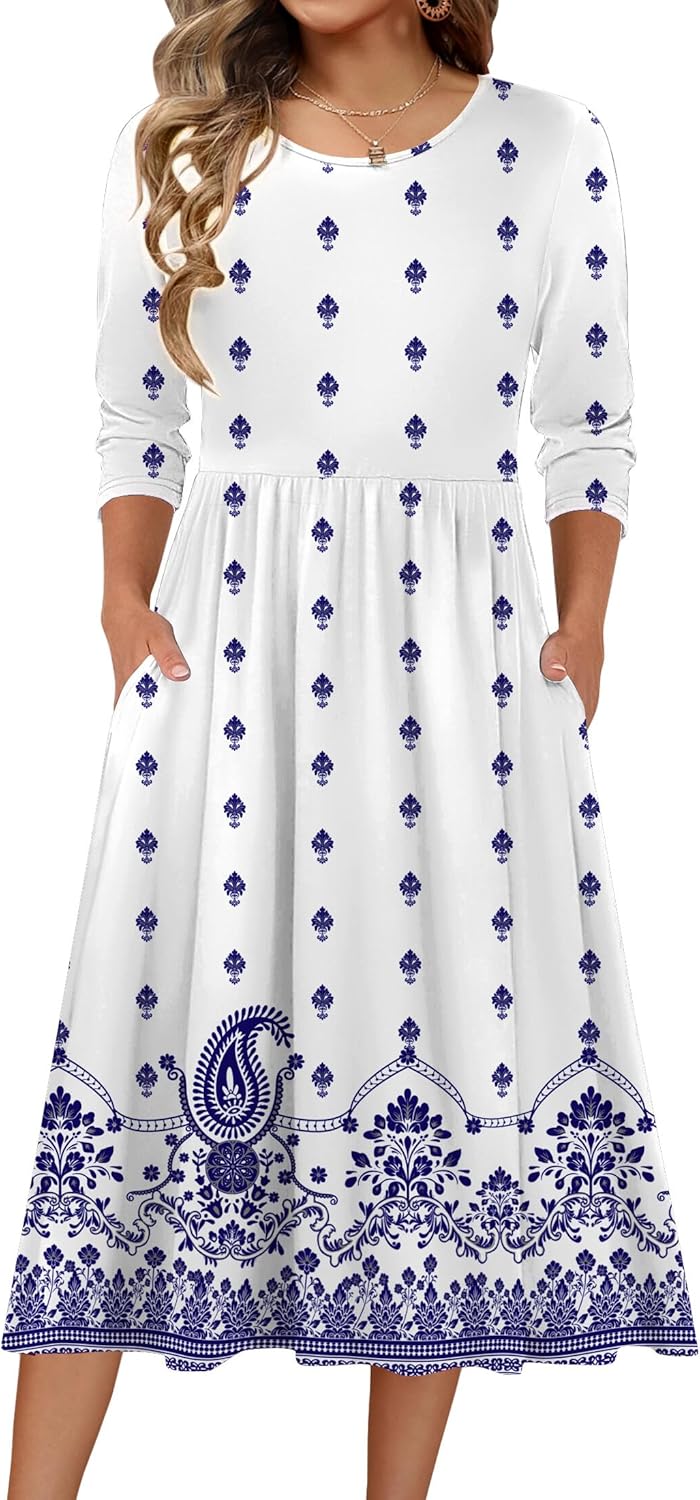 Thumbnail 6 de Zeagoo 3/4 Sleeve A-Line Midi Dress with Pockets — Flowy, Comfortable, and Versatile