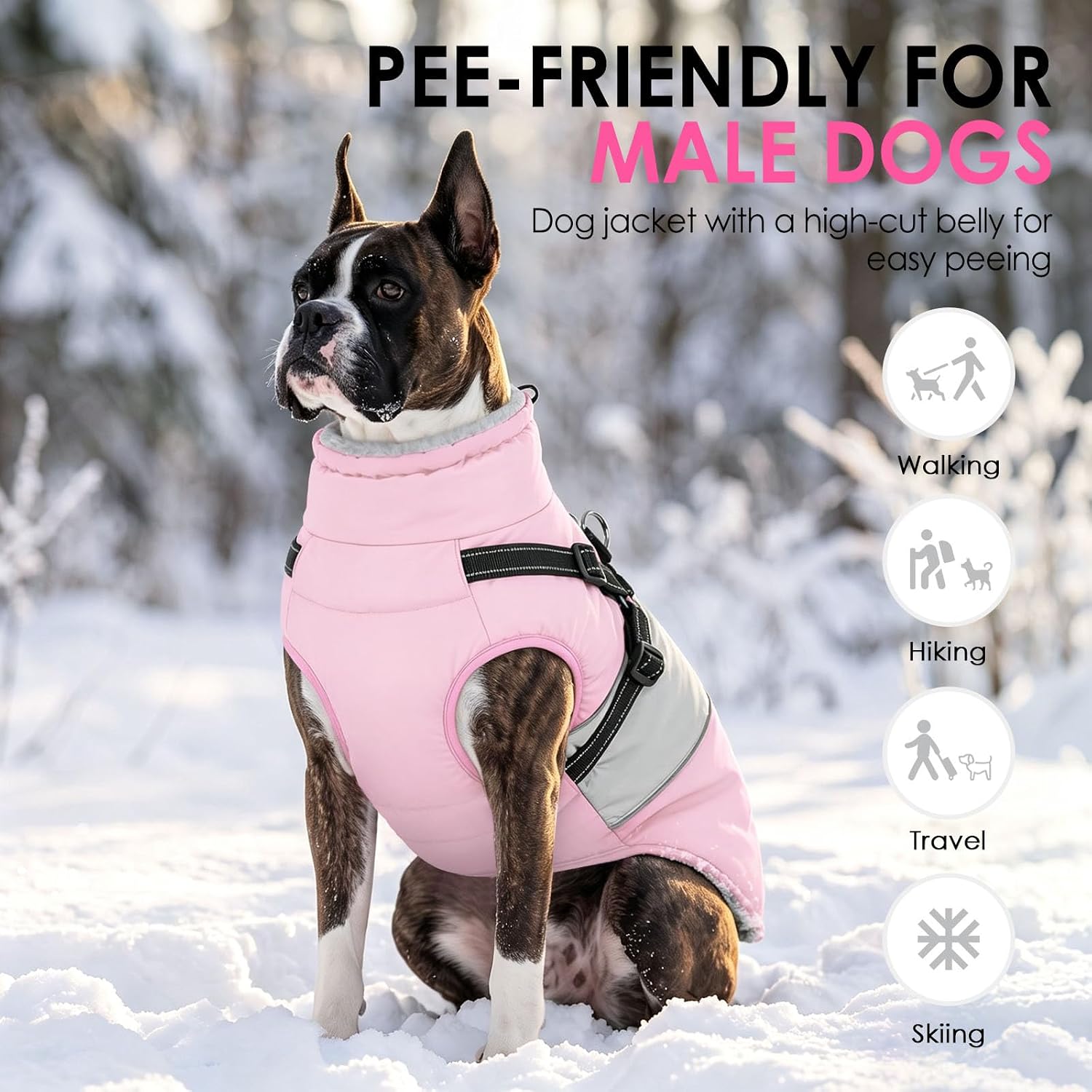 Thumbnail 6 de AOFITEE 1207-AF-768MF-Pink-L Large Waterproof Dog Coat with Harness