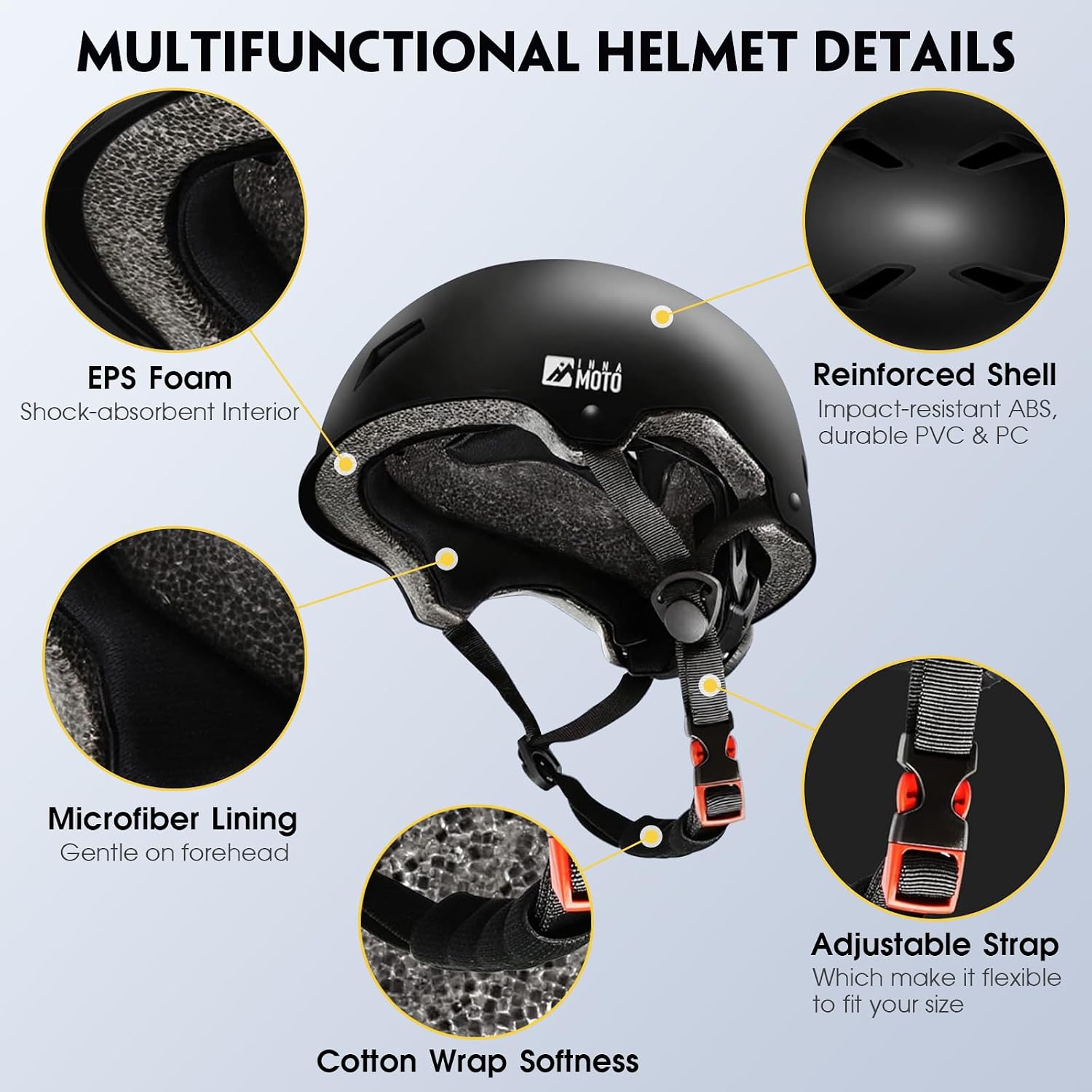 Detalle de Innamoto Adjustable Skateboard Helmet for Adults (CPSC 1203 / ASTM 1492)