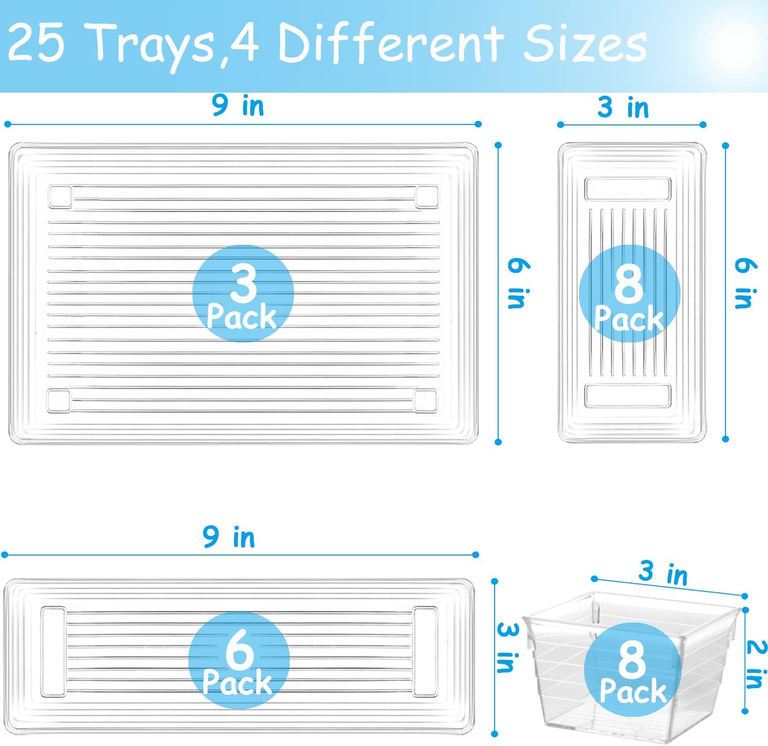 Thumbnail 2 de DCA 25 PCS Clear Plastic Drawer Organiser Trays (4 sizes) for bathroom, kitchen and office storage