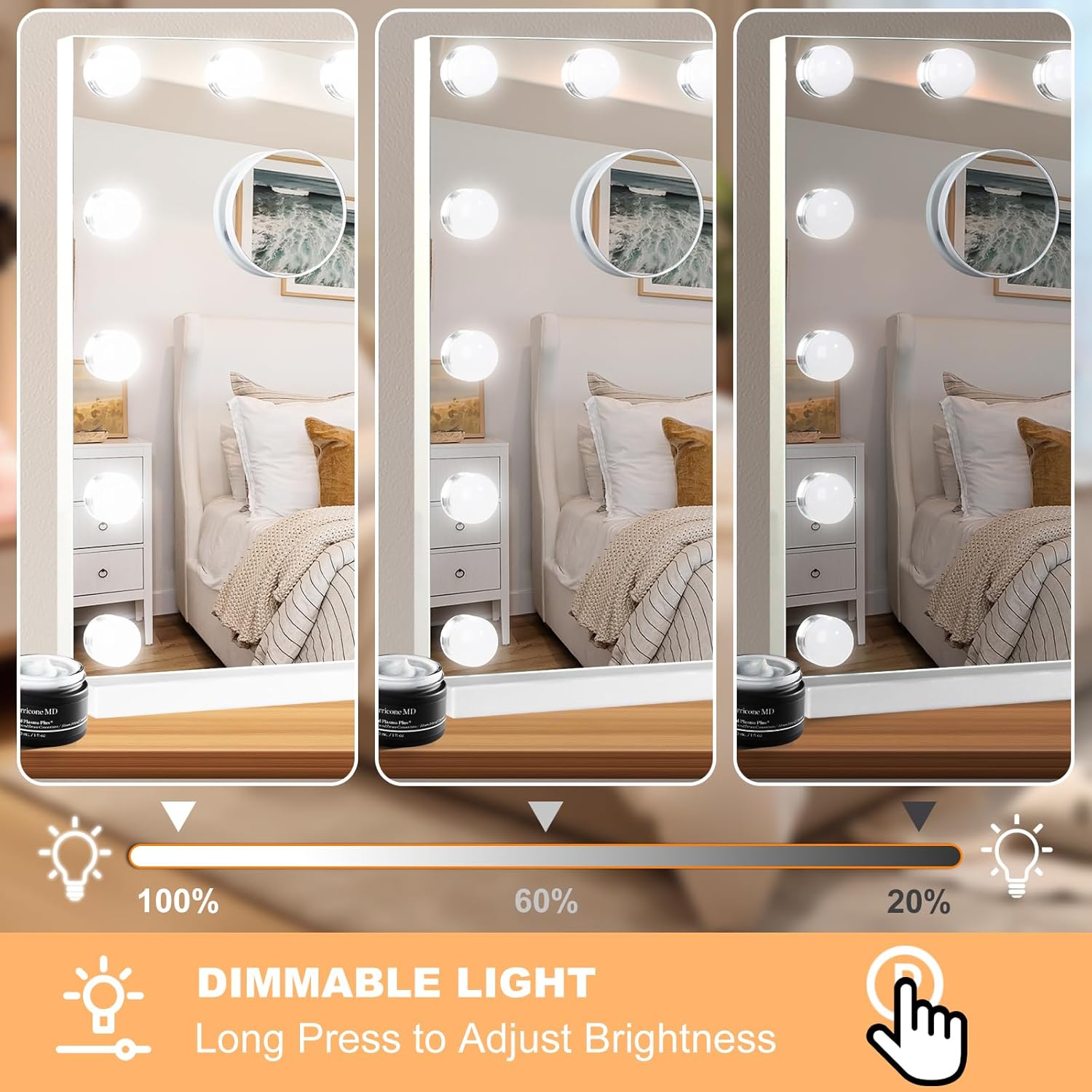 Thumbnail 3 de Moonee Vanity Mirror with Lights (15 Dimmable Bulbs, 10X Magnification, 3 Color Modes, USB Port) — Hollywood Lighted Makeup Mirror