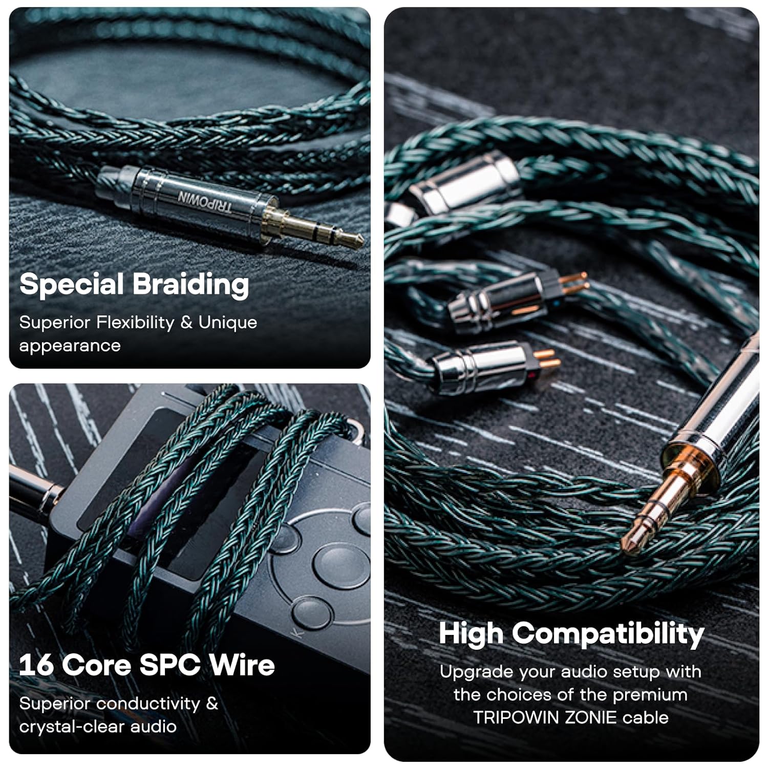 Thumbnail 2 de Linsoul Tripowin Zonie 16 Core SPC Cable Moss