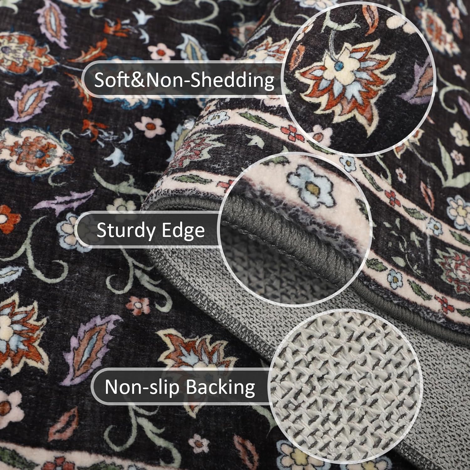 Detalle de IMIYOKU Washable Floral Hallway Runner Rug (Non Slip) 65x240cm