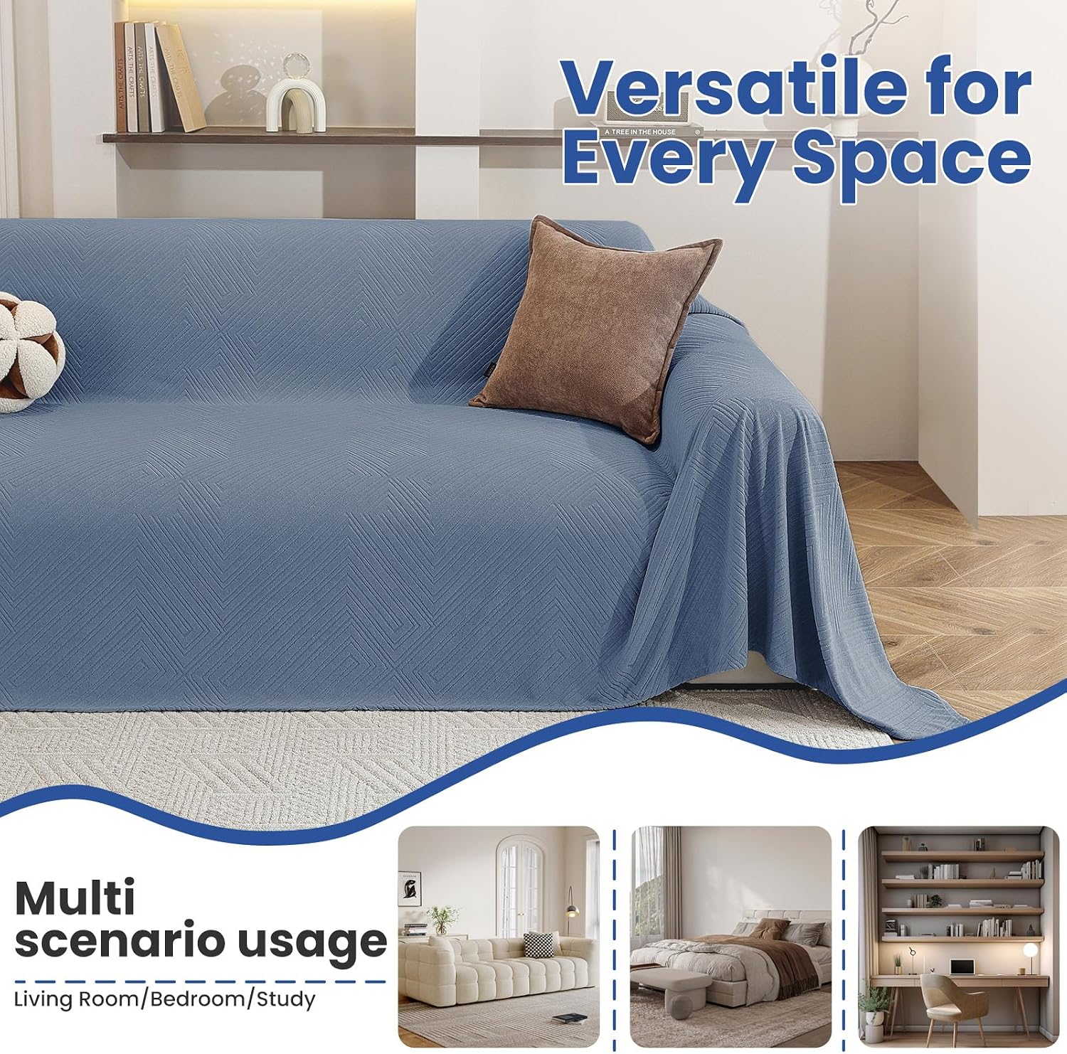 Detalle 2 de Ystyle Telo Copridivano Angolare 2 Pezzi | Copri Divano A L Antimacchia Lavabile Blu 200x300+200x340 cm