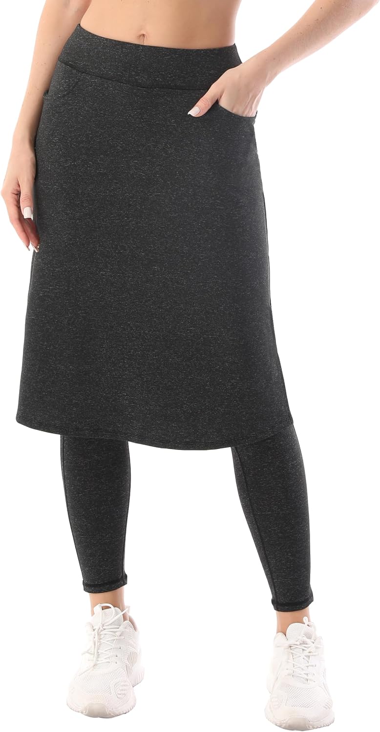 Detalle de HOKOYI Women's Modest Long Skirt with Attached Leggings — Midi Skort with Pockets
