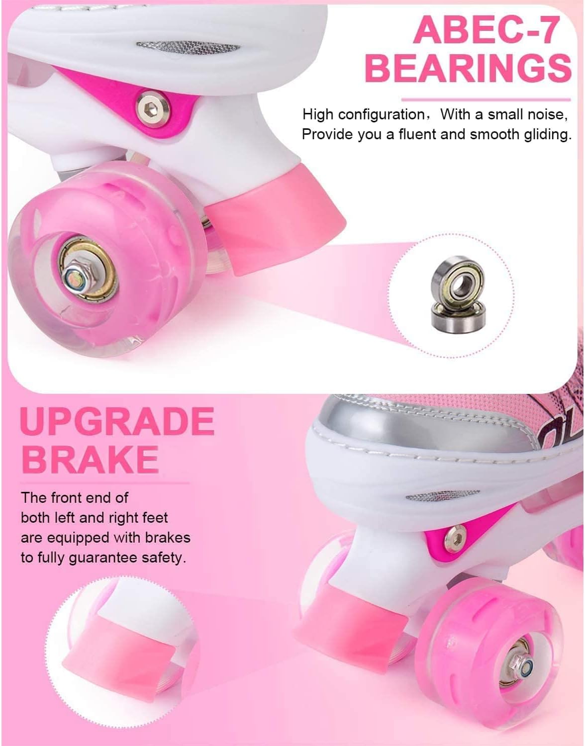 Detalle de Sowume Adjustable Roller Skates for Girls and Women (Light-Up 8-Wheel, ABEC-7) — Adjustable Kids’ Roller Skates
