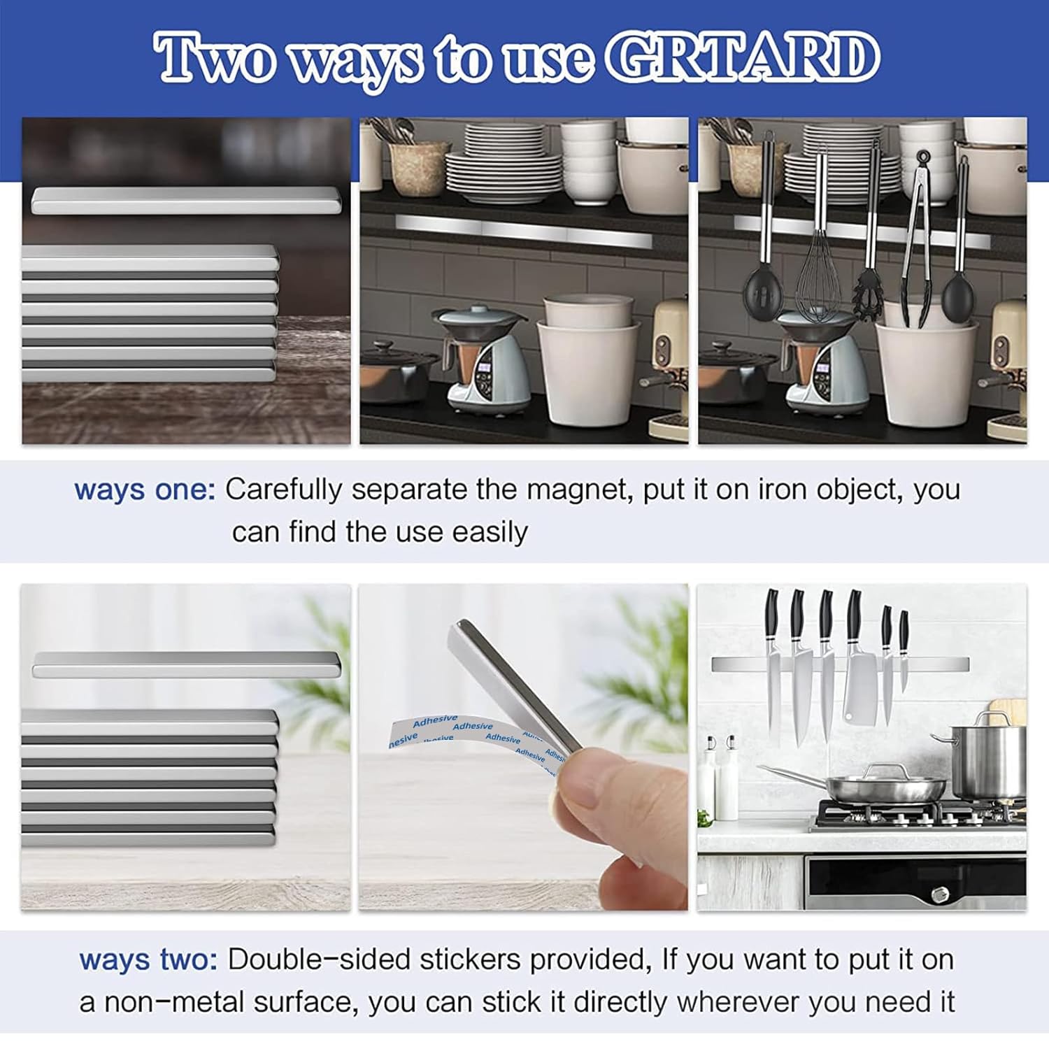 Detalle de 16 Pack Strong Neodymium Magnetic Bar with Double-Sided Adhesive (60 x 10 x 3 mm)