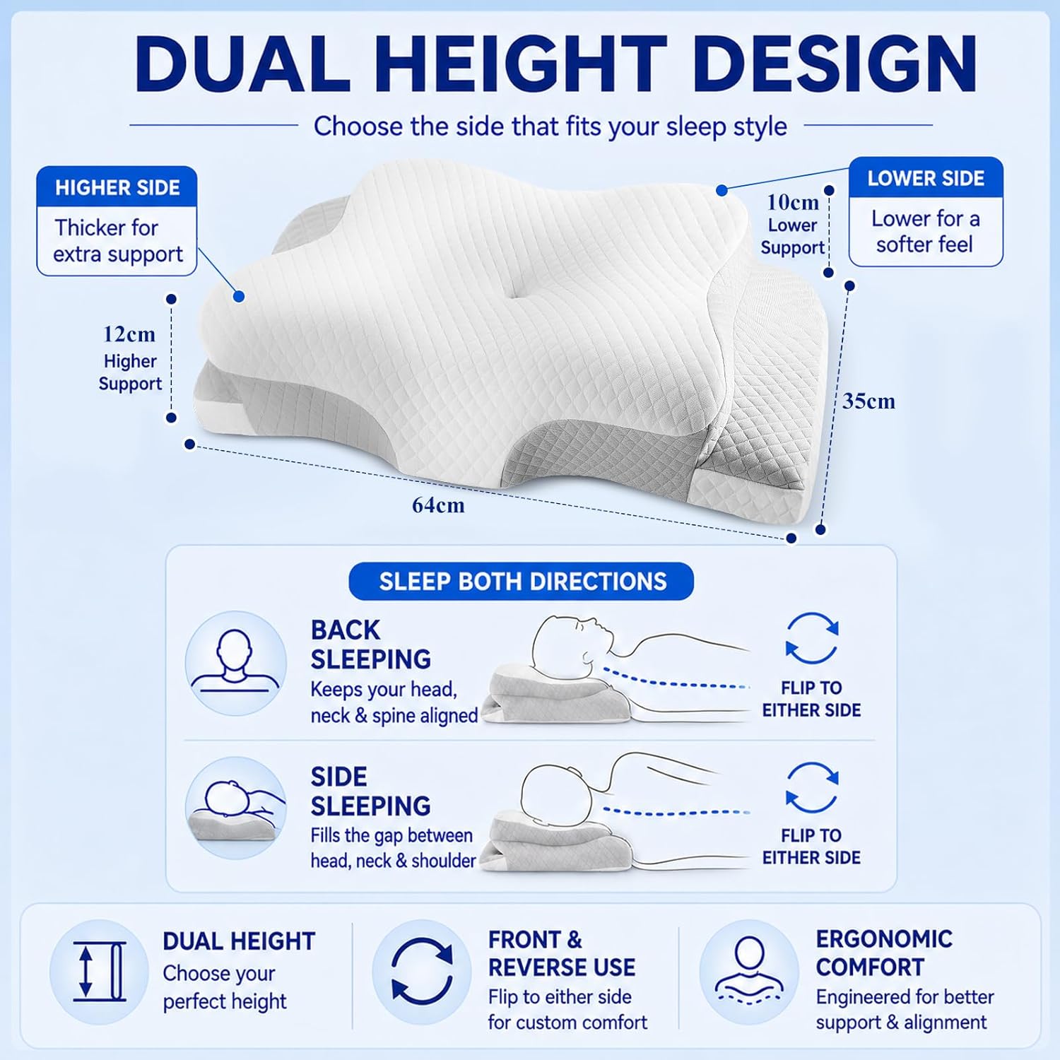 Detalle de Hydomi Cervical Memory Foam Adjustable Orthopaedic Pillow