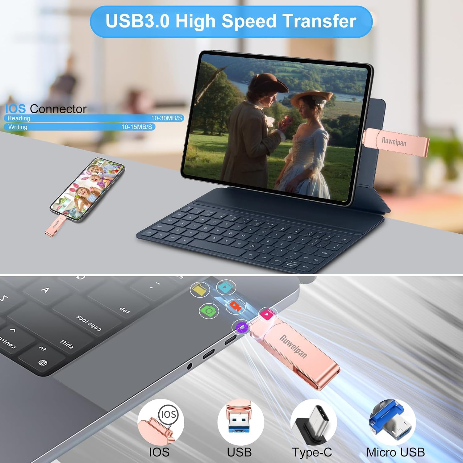 Thumbnail 4 de Ruweipan Chiavetta USB per Phone 512GB – 4 in 1 USB-C/Lightning/Micro USB, USB 3.0