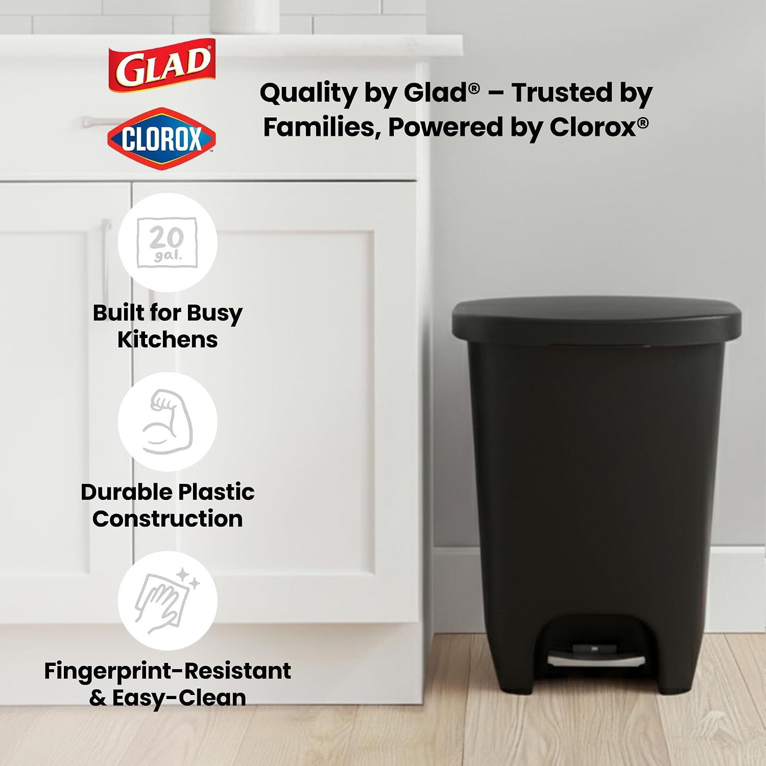 Detalle 2 de Glad 13-Gallon Plastic Step Trash Cans, 2-Pack with Clorox Odor Protection