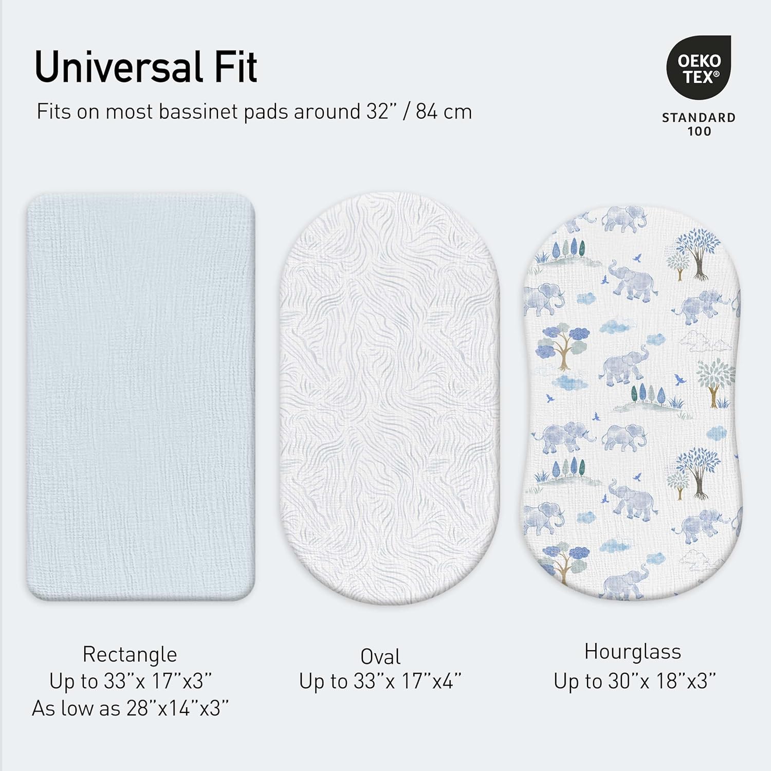 Detalle de GLLQUEN BABY 3er-Pack Musselin-Spannbettlaken für Laufgitter – 83 x 43 x 10 cm, blau