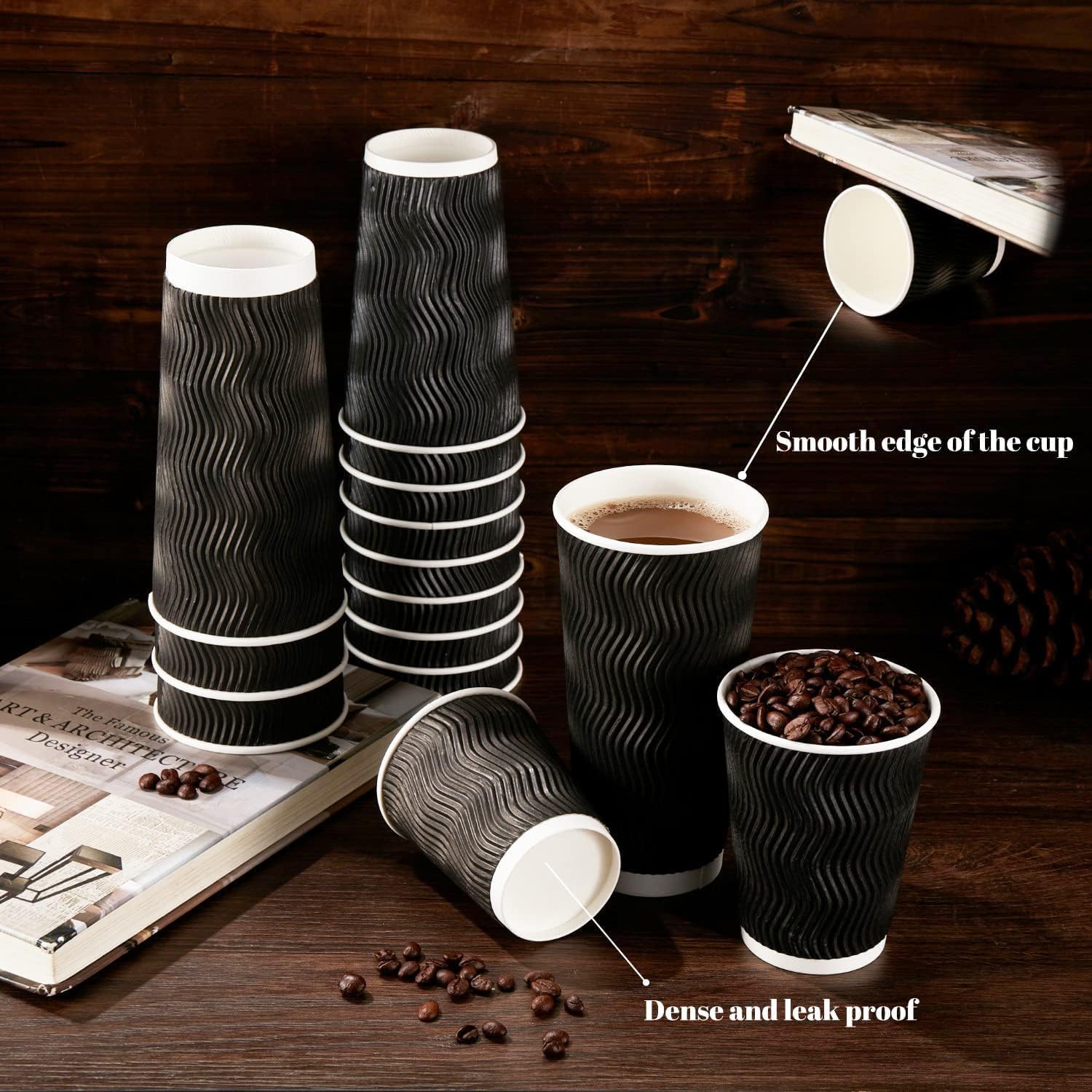 Thumbnail 3 de Lamosi 10 oz Coffee Cups 120 Pack: Insulated Corrugated Paper Cups for Hot or Cold Beverages