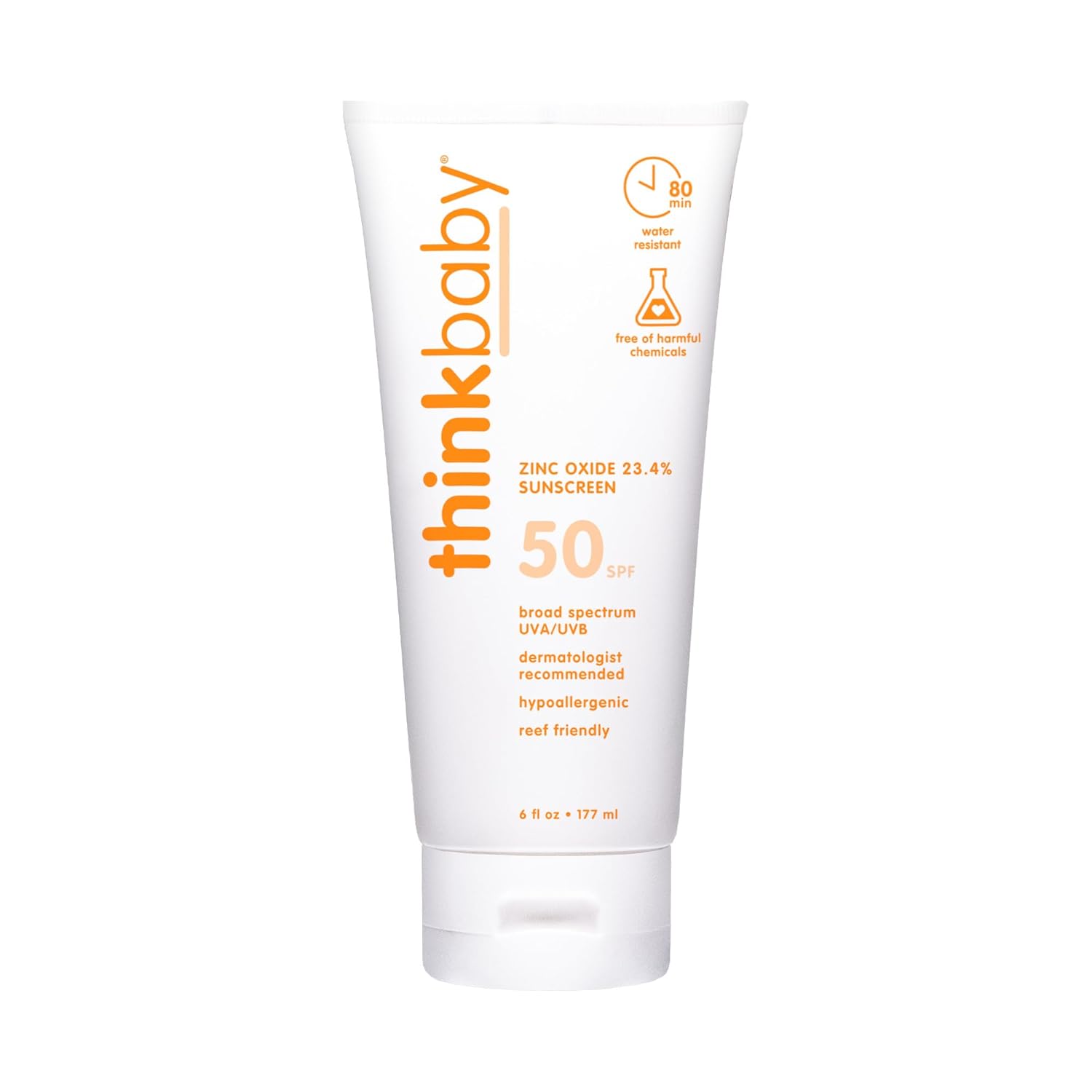 Detalle de ThinkBaby Baby Sunscreen SPF 50+, Mineral Formula, Water Resistant, 6 Oz by THINK