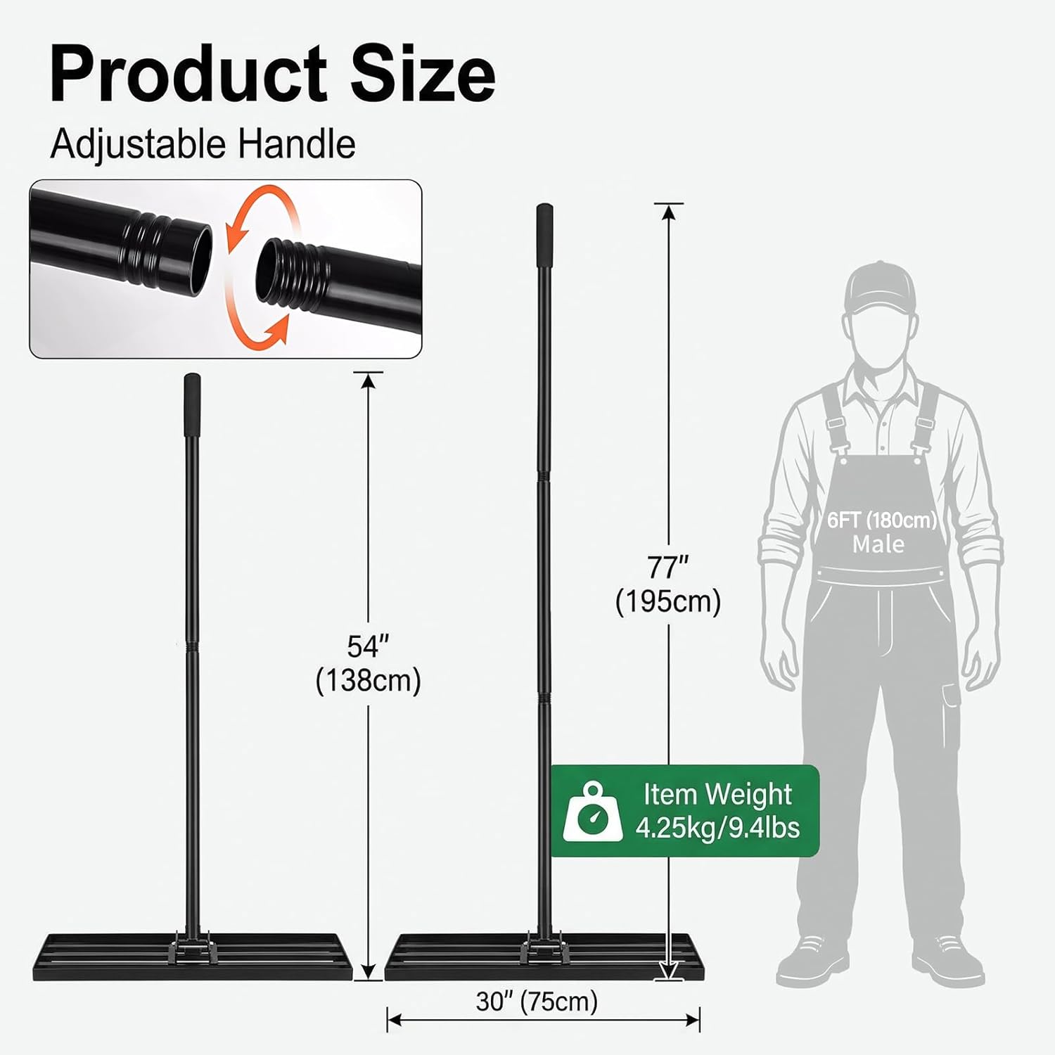 Thumbnail 1 de Fuuwuu Lawn Levelling Rake – heavy-duty 76cm metal leveller with 200cm ergonomic long handle