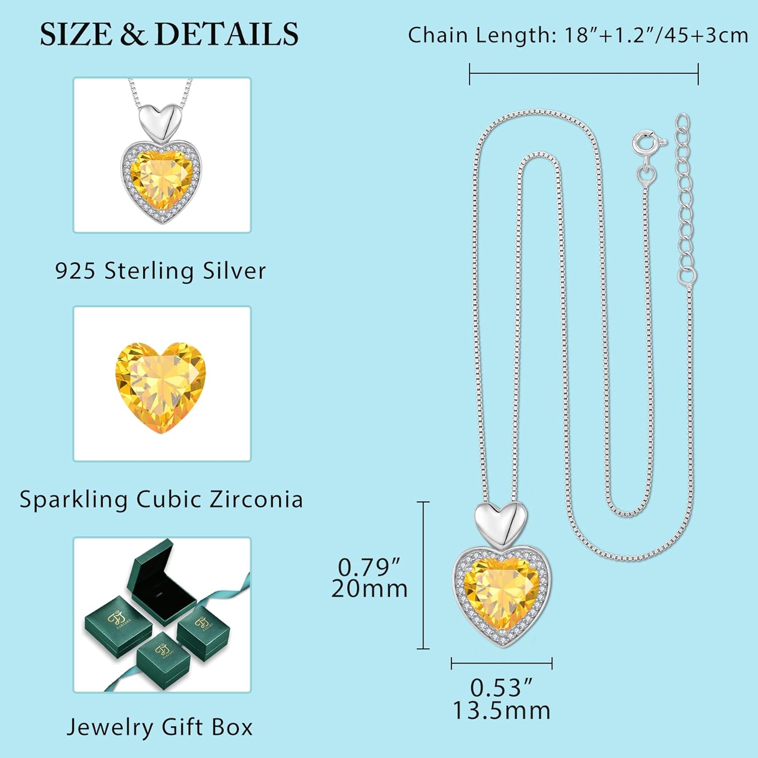 Thumbnail 4 de FJ Herz Kette Damen aus 925 Sterling Silber mit Geburtsstein und Anhänger (45+3 cm)