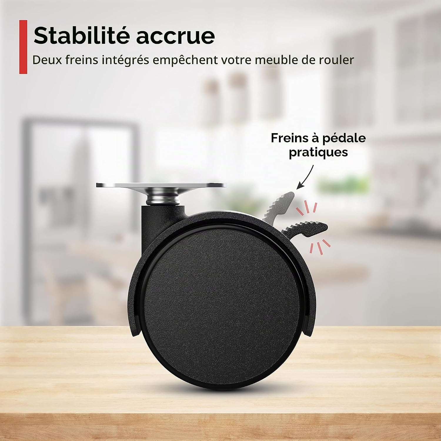 Detalle 1 de Nirox set van 4 meubelwielen van nylon, 40 mm, met rem en montageplaat