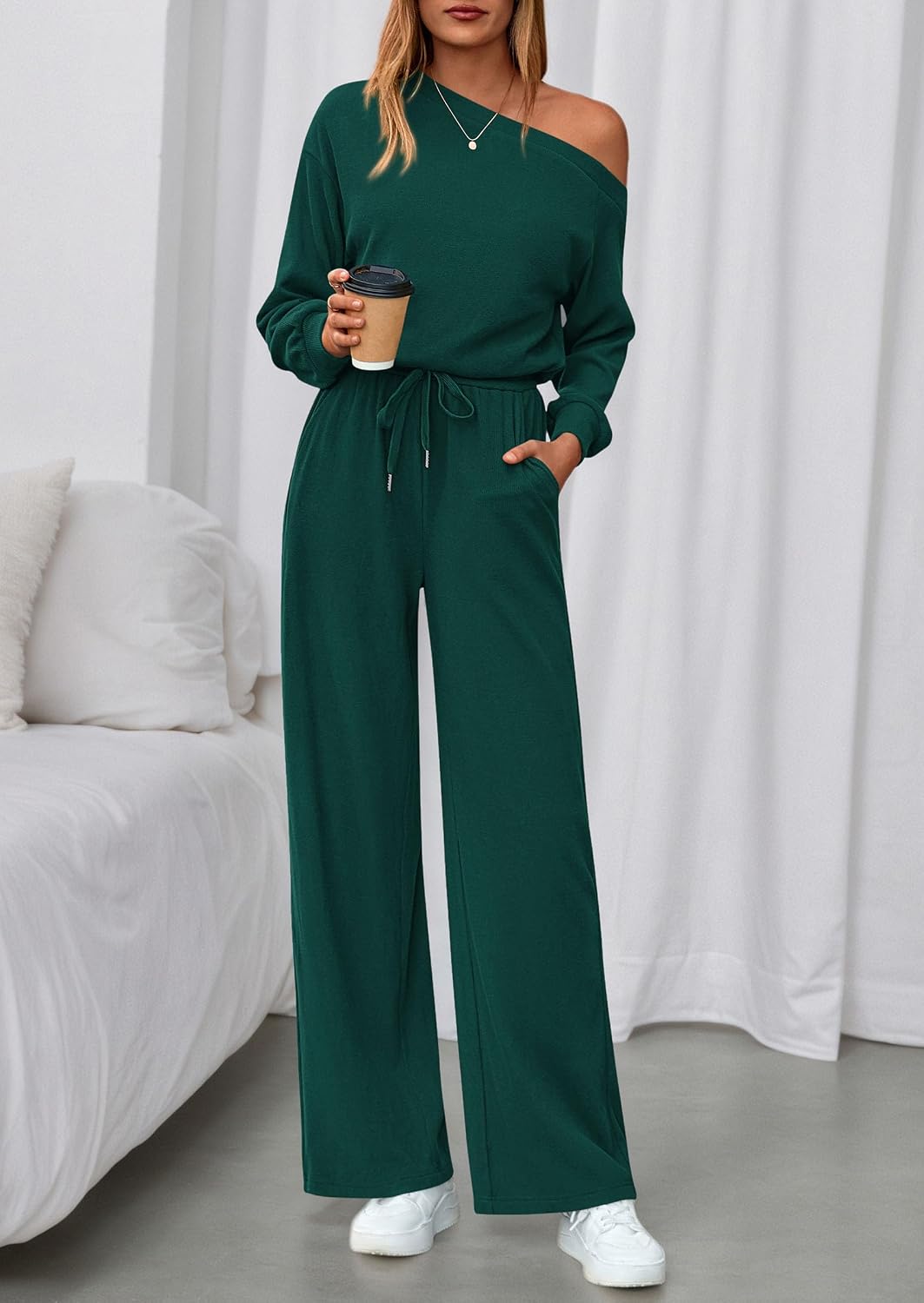 Detalle de PRETTYGARDEN Women's Jumpsuit, Off-Shoulder