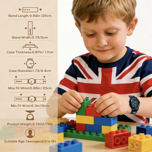 Detalle de Urdesw Kids Digital Waterproof Watch for 6-15 Year Olds – Dual Time, Alarm, 50M Water Resistant