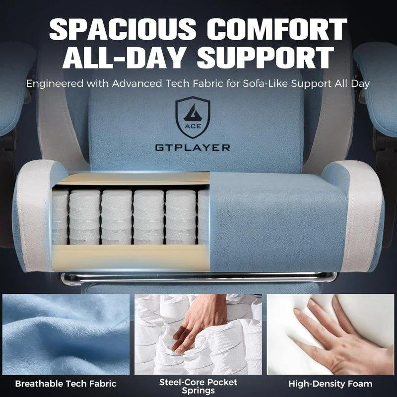Detalle de Silla Gaming GTPLAYER Ergonómica con Reposapiés – reposacabezas y lumbar ajustables, azul claro