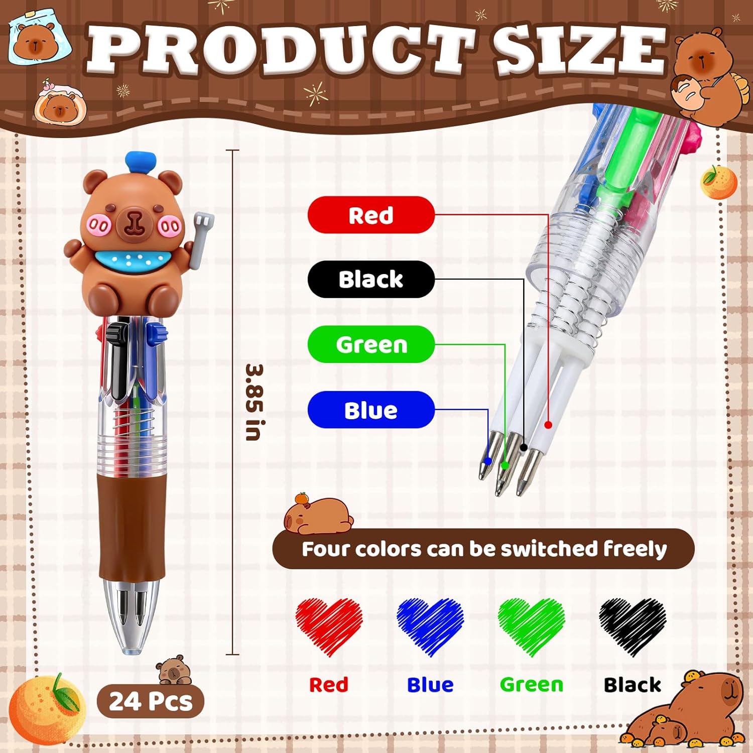 Thumbnail 1 de SZCECHRE 24-Pack Hydrochoerus hydrochaeris Pens: 4-in-1 Multicolor with Detachable Charms