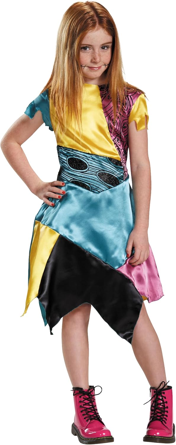 Detalle 2 de Disguise Sally-kostuum uit The Nightmare Before Christmas, kleurrijke jurk