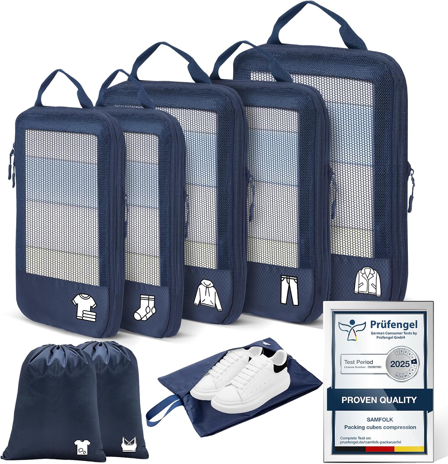 Detalle de Compression Packing Cubes for Suitcases, Ultralight 8‑Set (Blue)