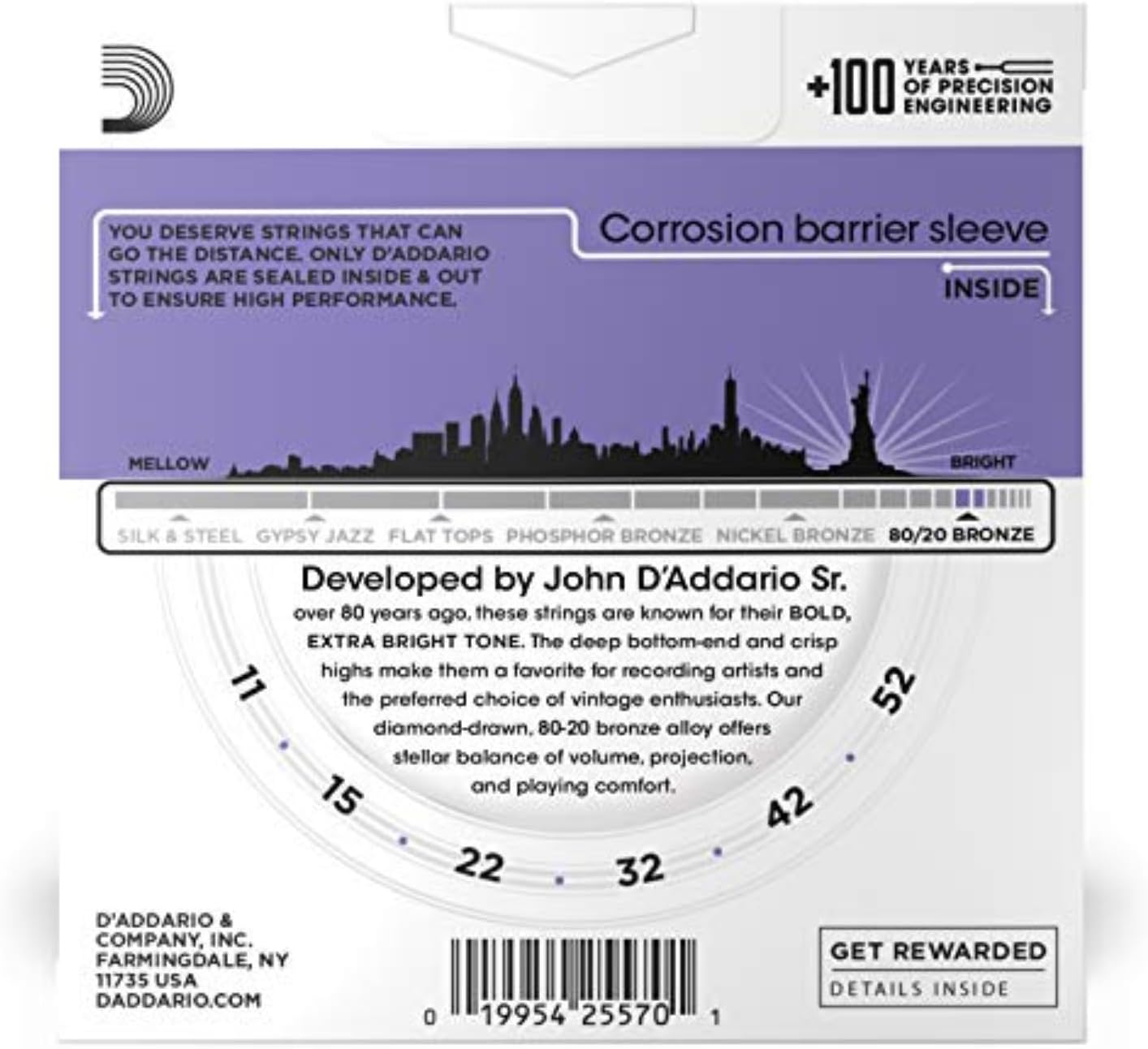 Detalle de D’Addario acoustic guitar strings 11-52