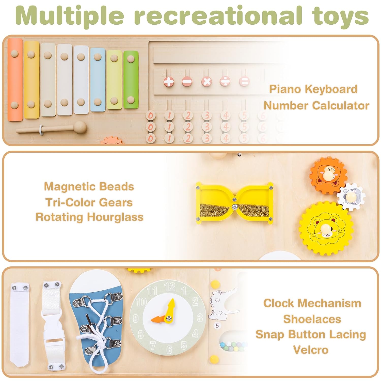 Detalle de 63" × 63" Foldable Wooden Baby Playpen with Activity Boards and 11 Toys