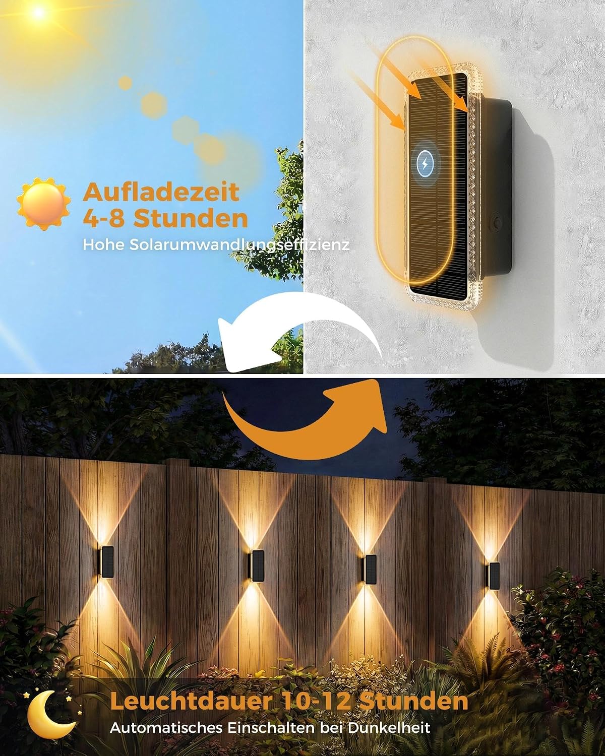 Detalle de vighep Solar Wandleuchte Außen 4er-Set: Up & Down Leuchte, 5 Farbtemperaturen, IP65