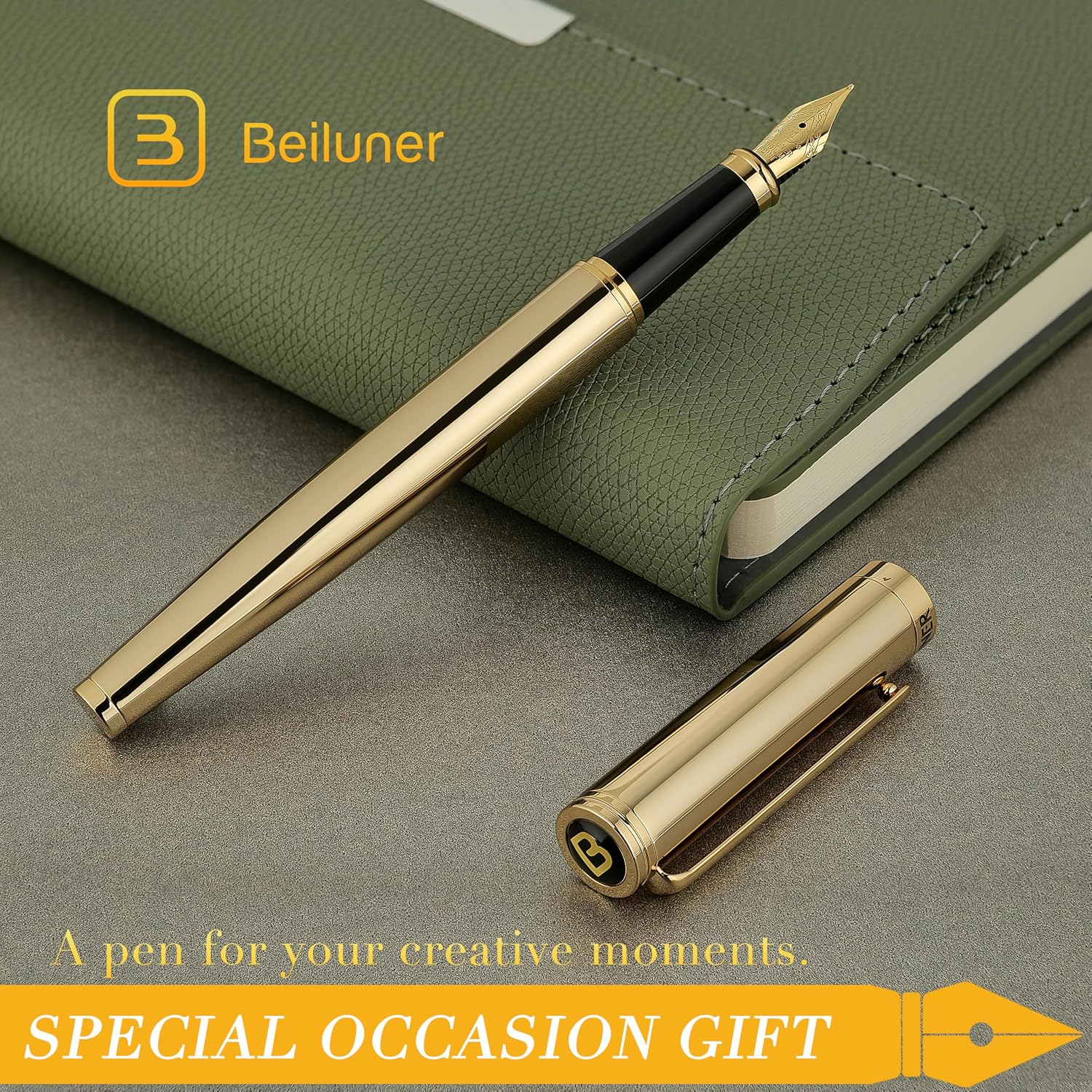 Detalle de BEILUNER Penna Stilografica di Lusso in Oro con Pennino 24K Medio