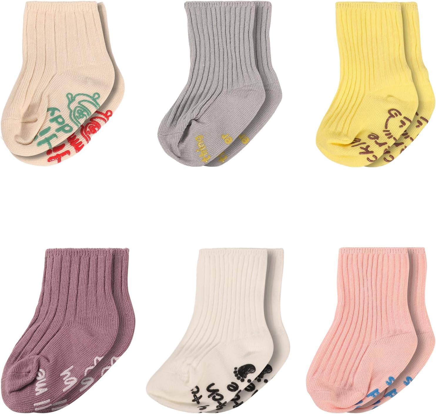 Detalle de October Elf 6 Pairs Baby Grip Socks: Non-Slip Cotton Baby Socks for 0–12 Months