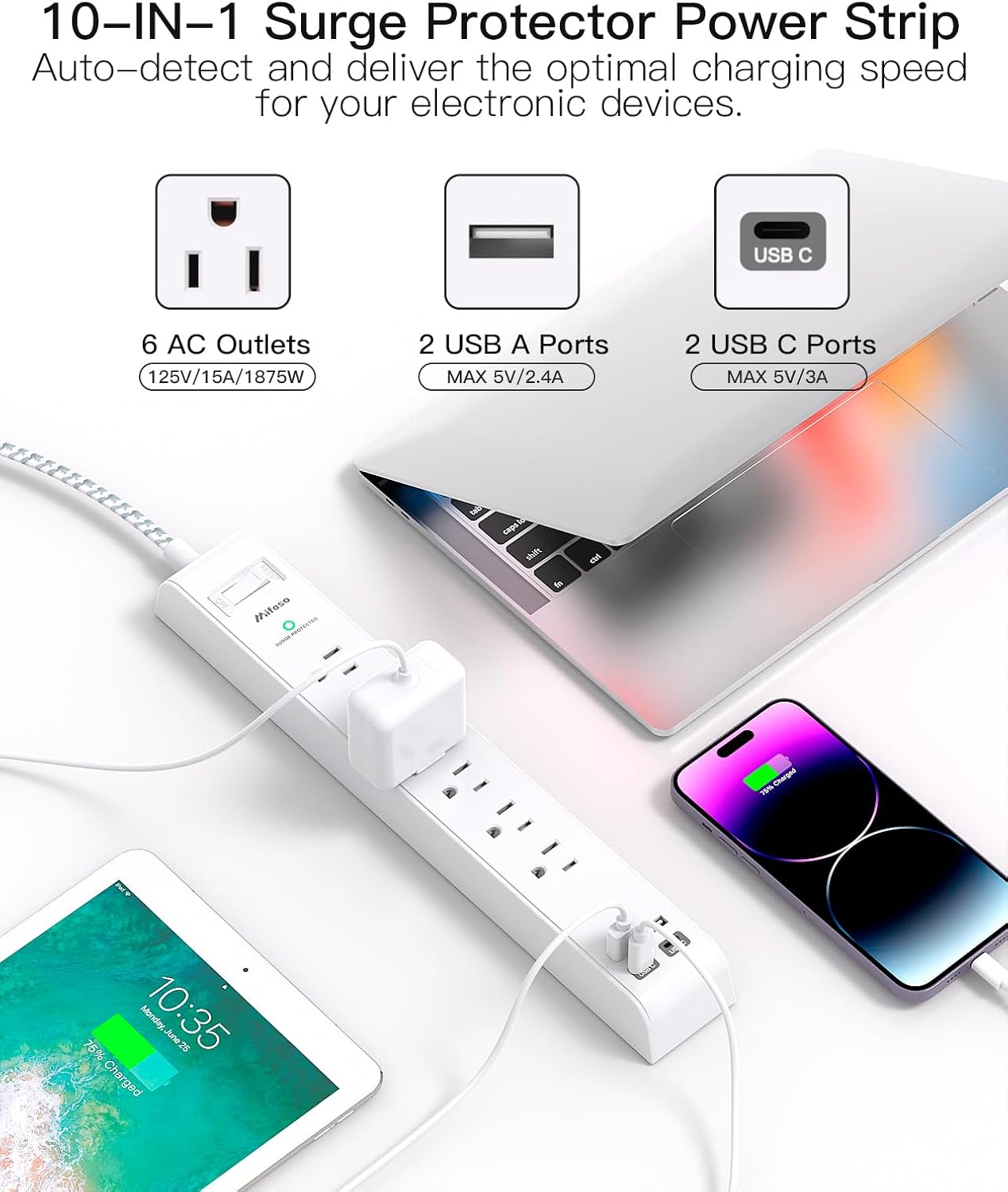 Thumbnail 1 de Surge Protector Power Strip 10 ft 🔌