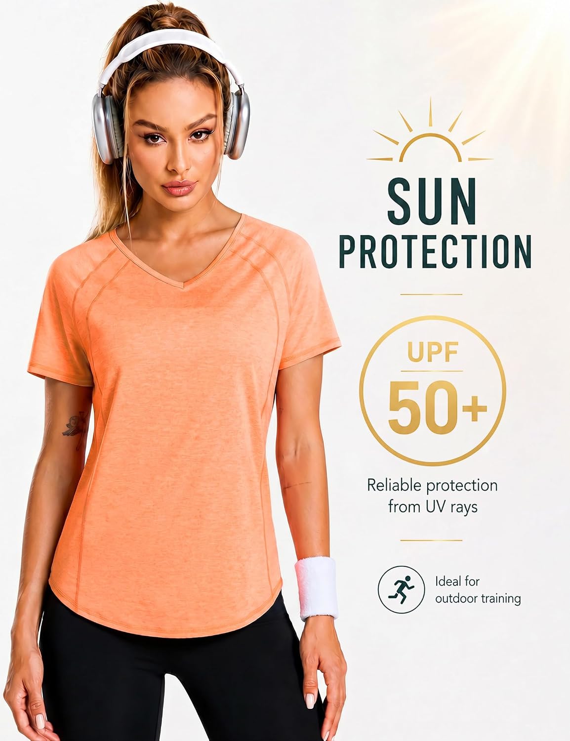 Detalle de Wayleb Maglietta Sportiva da Donna, Scollo a V, Manica Raglan, Traspirante — T-Shirt Fitness e Yoga